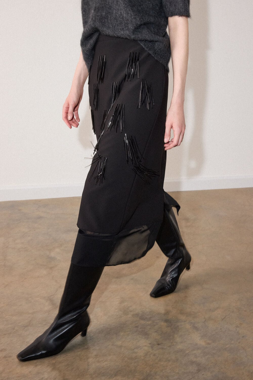 Black Fringe Sequin Organza Skirt