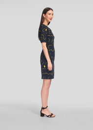 Magnolia Tie Neck Silk Bodycon Navy/Multi