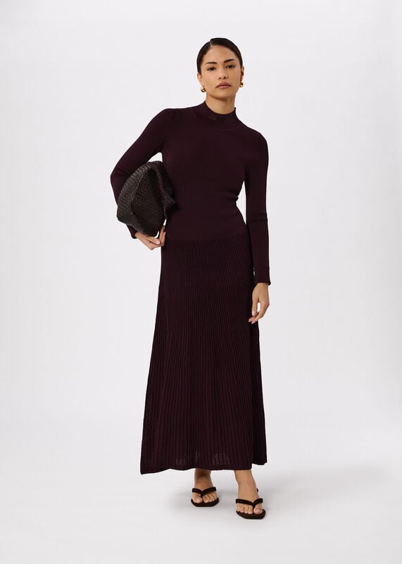 Plum Petite Funnel Neck Pleated Knit Dress