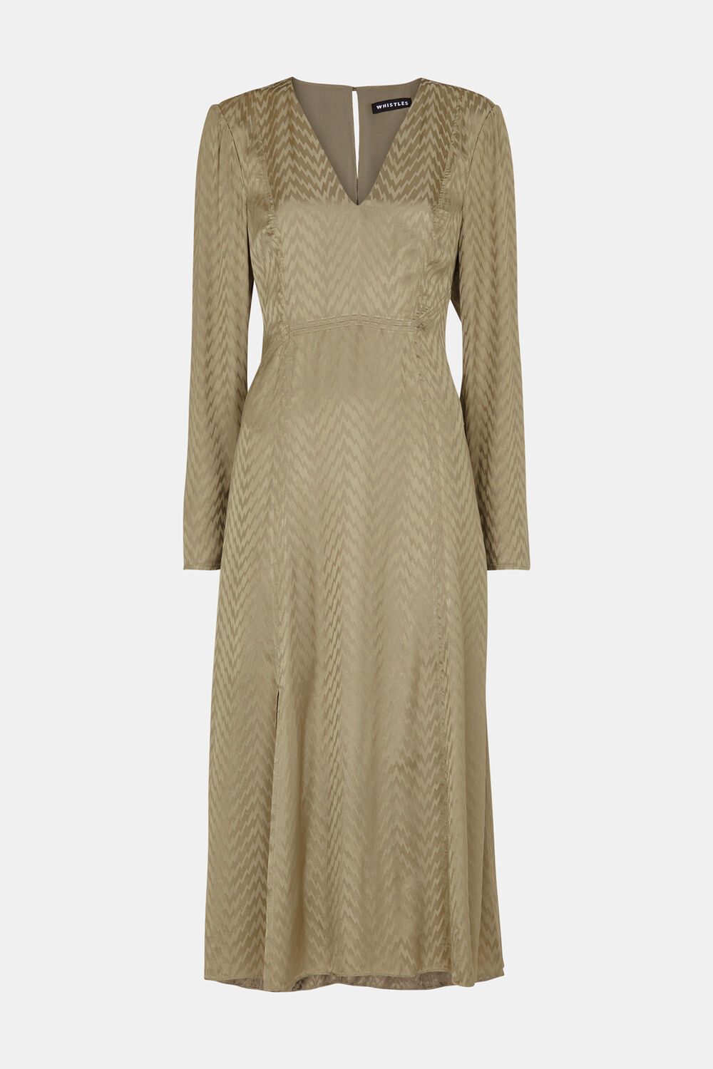 Khaki Jacquard Zig Zag Print Dress