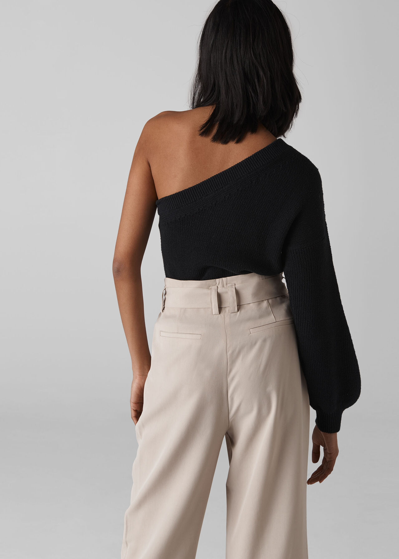 One Shoulder Blouson Knit Black