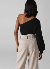 One Shoulder Blouson Knit Black