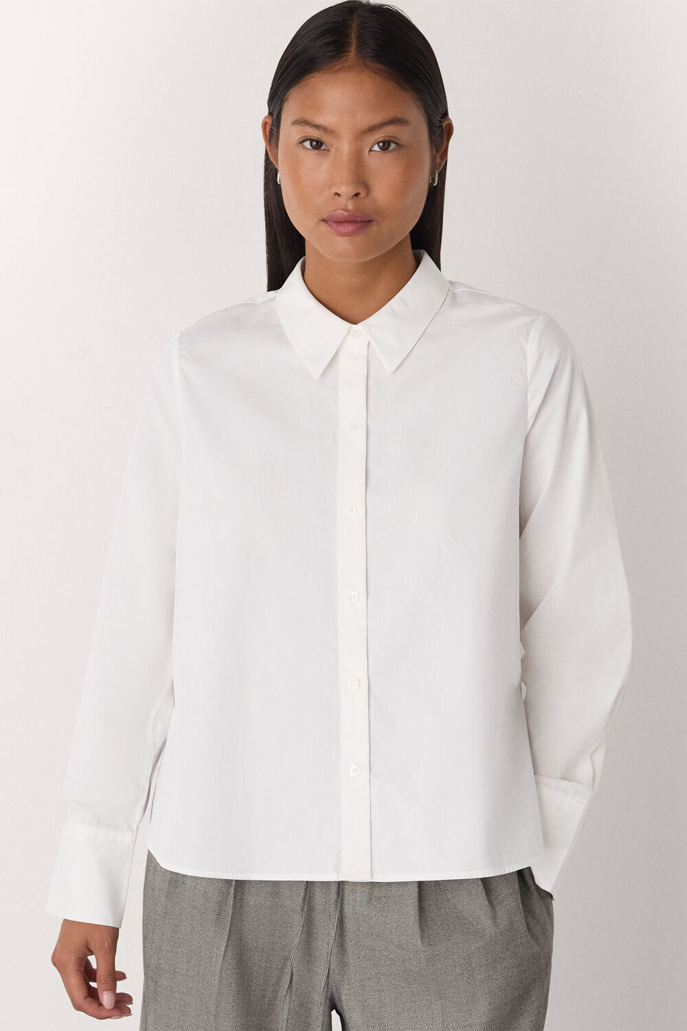 White Petite Boxy Cotton Shirt