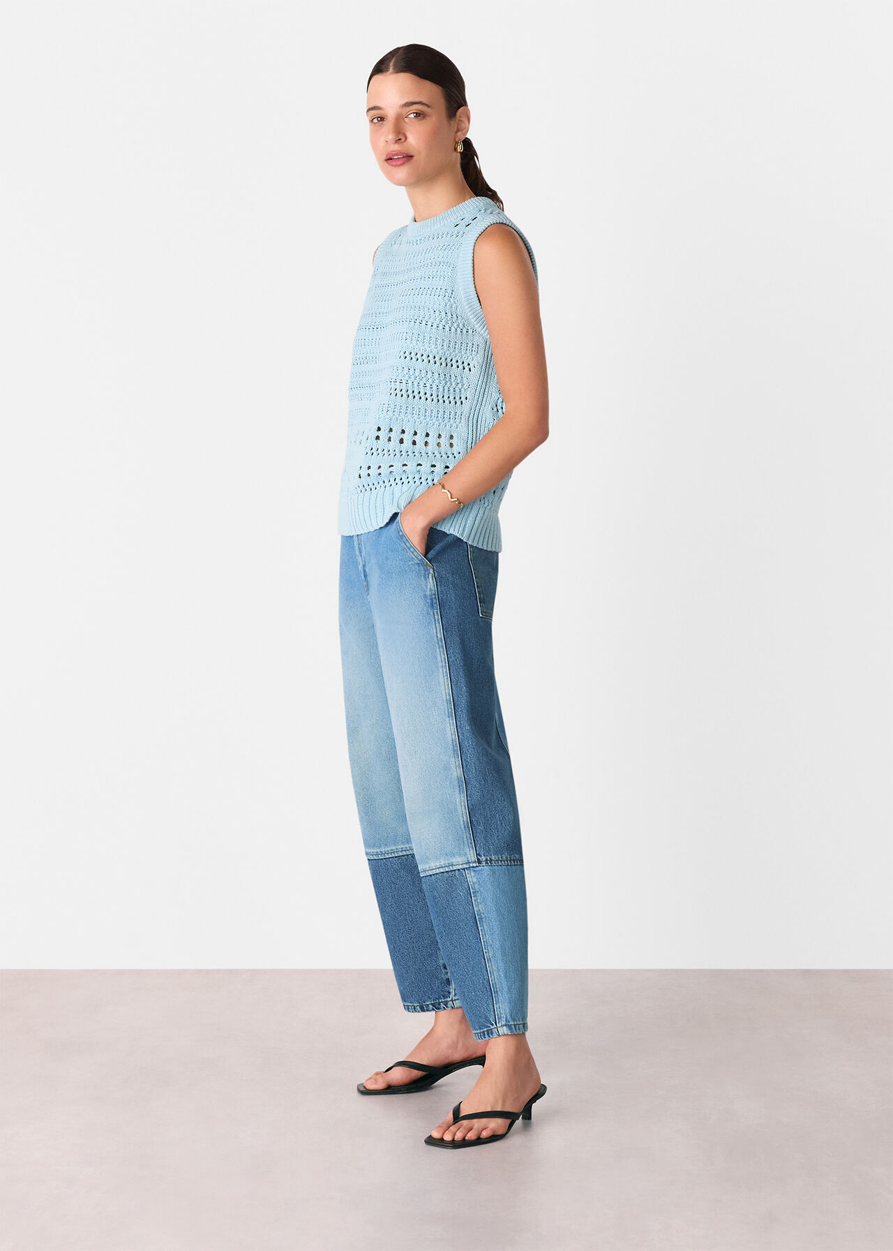 Patchwork Barrel Leg Jean