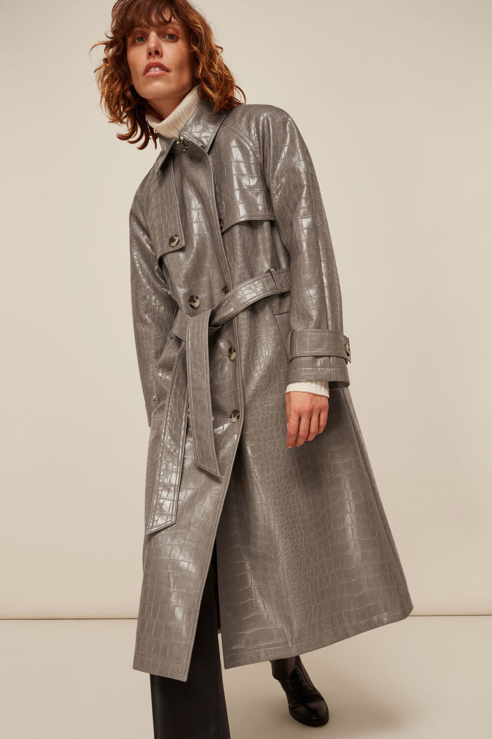 Croc Belted Trench Coat