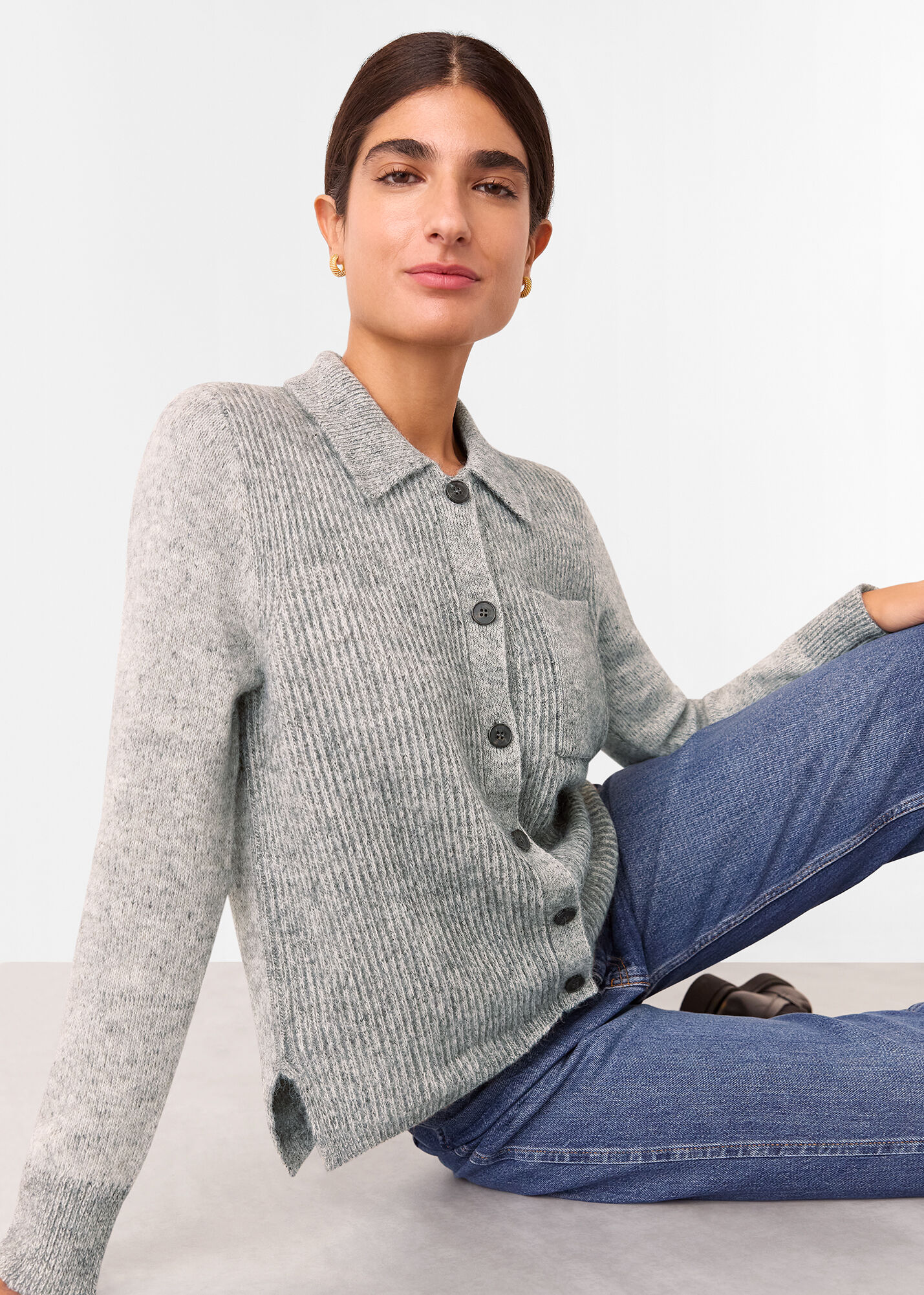 Grey Isla Ribbed Cardigan | WHISTLES | Whistles UK |