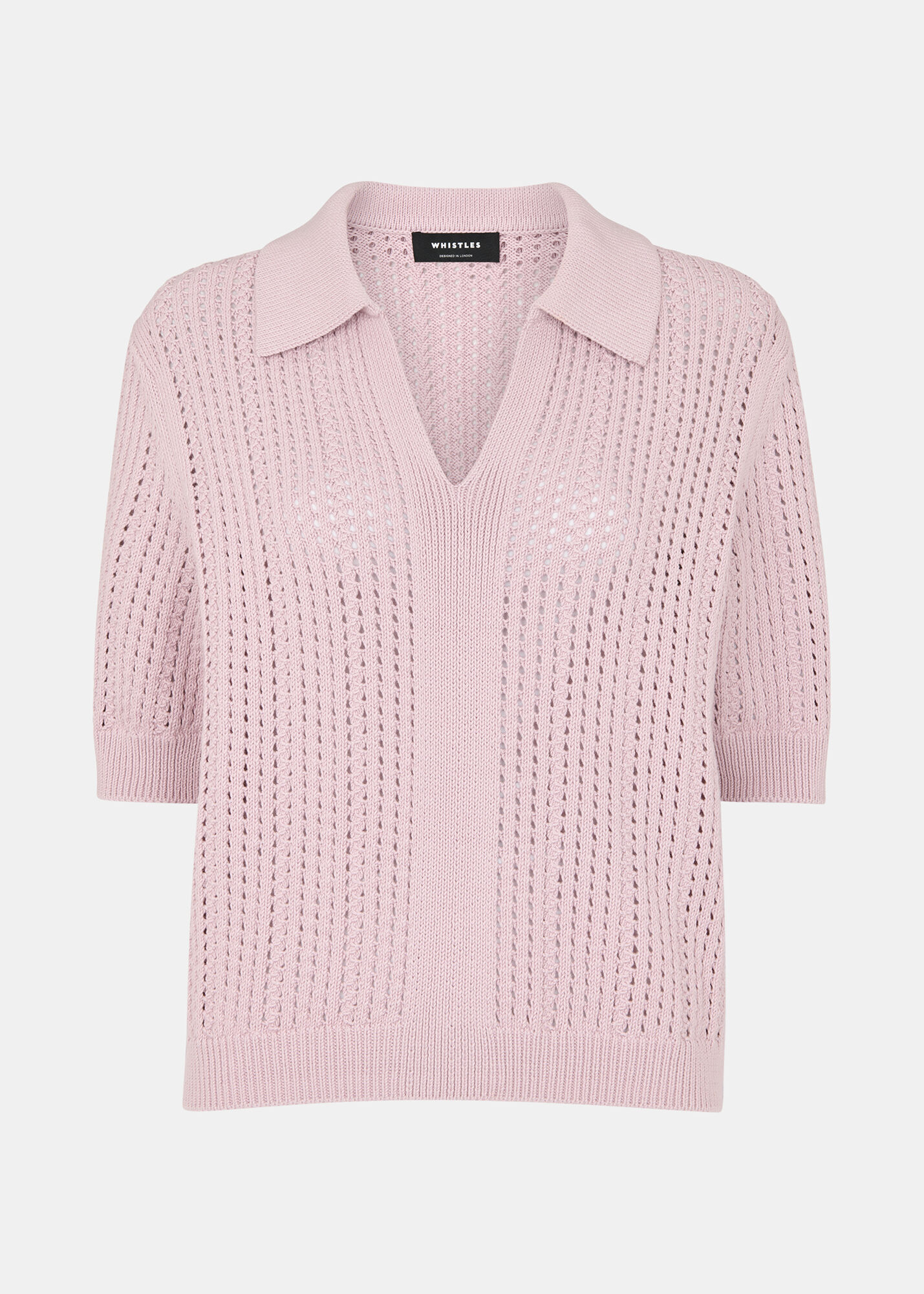 Lilac Pointelle Collar Detail Knit | WHISTLES | Whistles US |