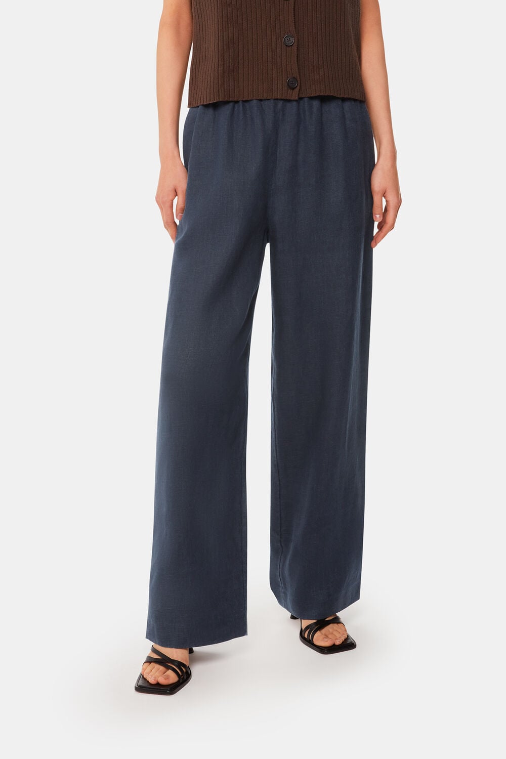 Navy Elasticated Linen Trouser