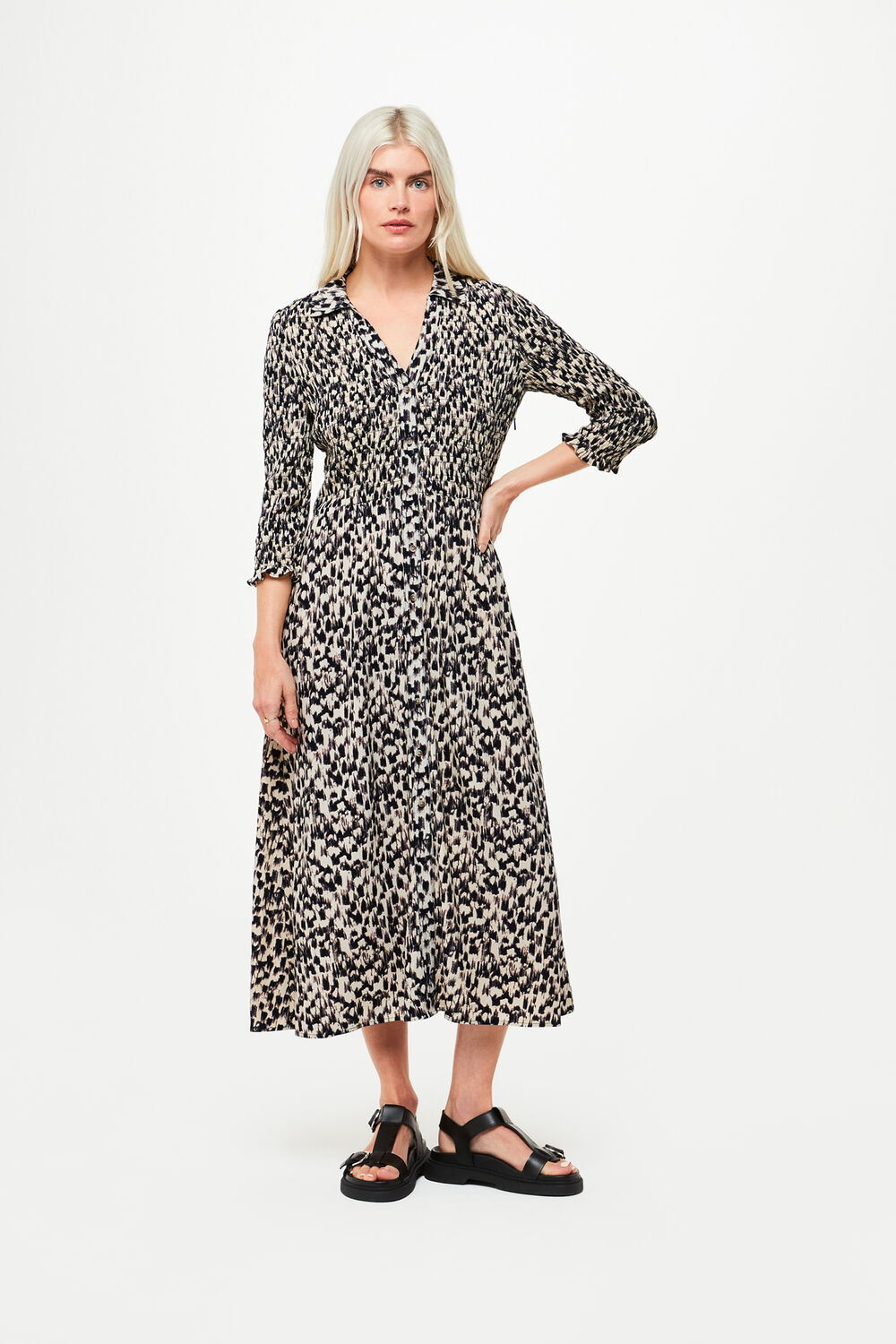 Petite Speeding Squares Shirred Dress