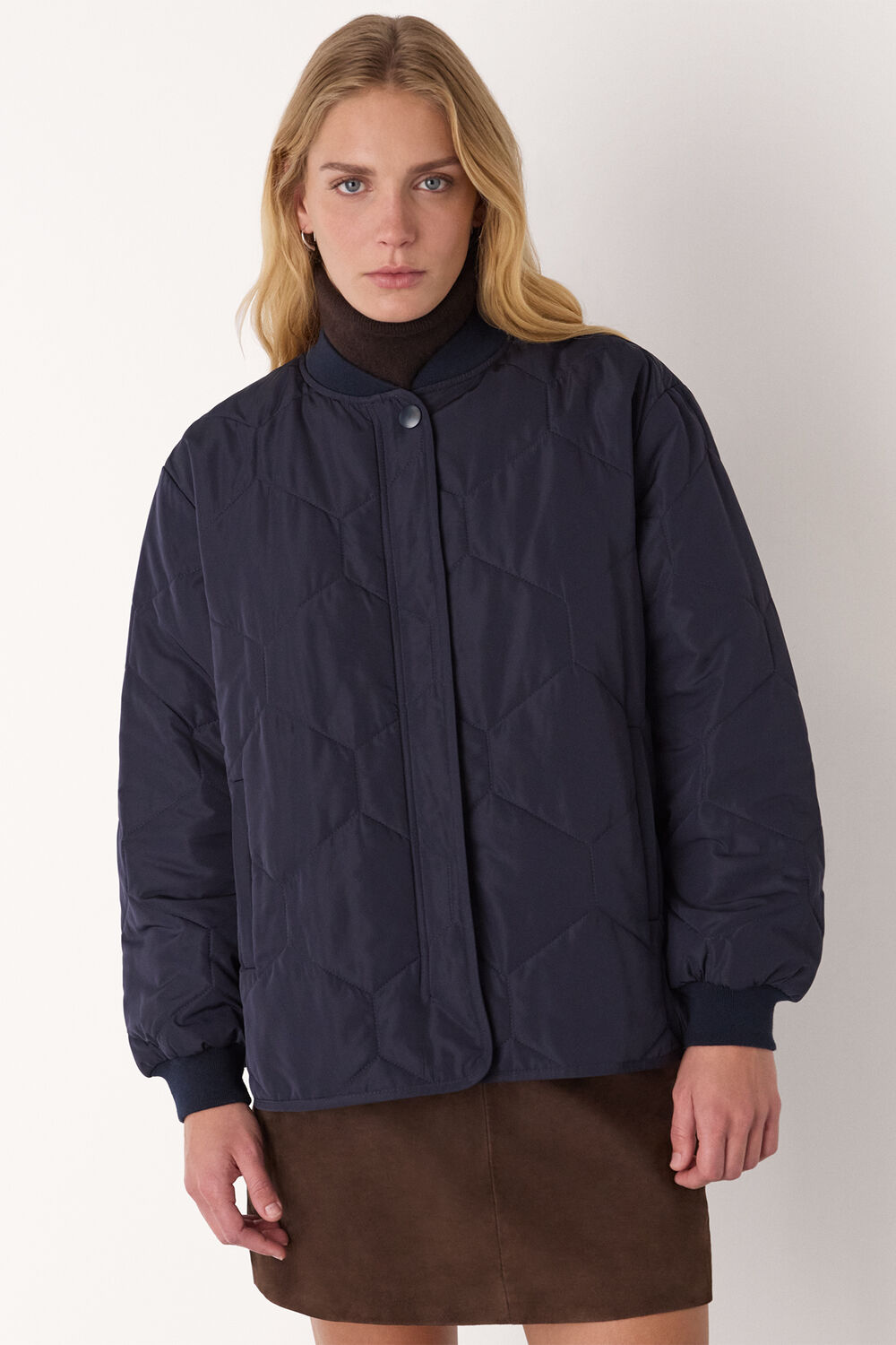 Navy Ida Short Quilted Coat