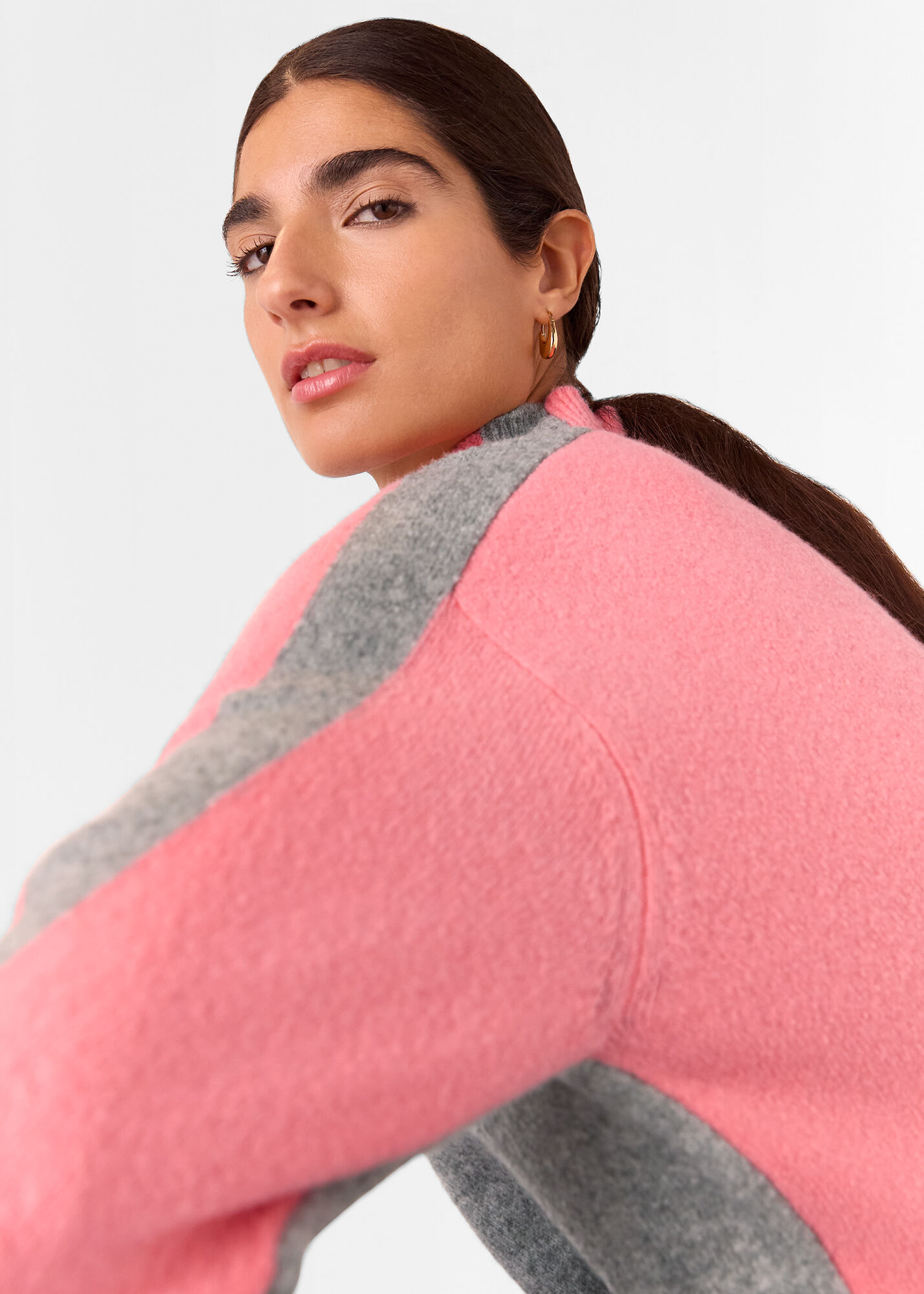 Women's Gray & Pink Color Block Wool Mix Sweater | Whistles US |