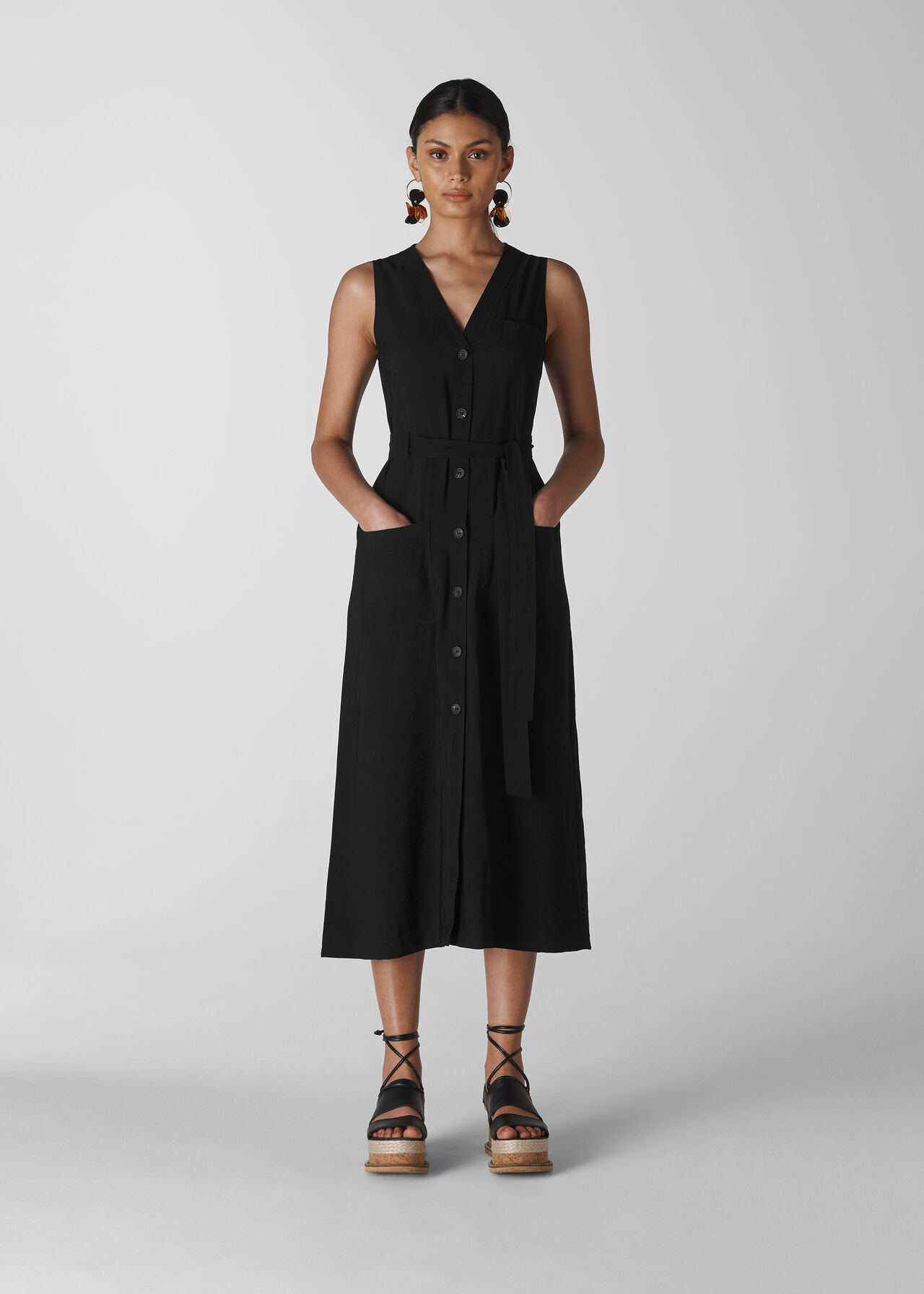 Black Cody Button Through Dress | WHISTLES | Whistles UK