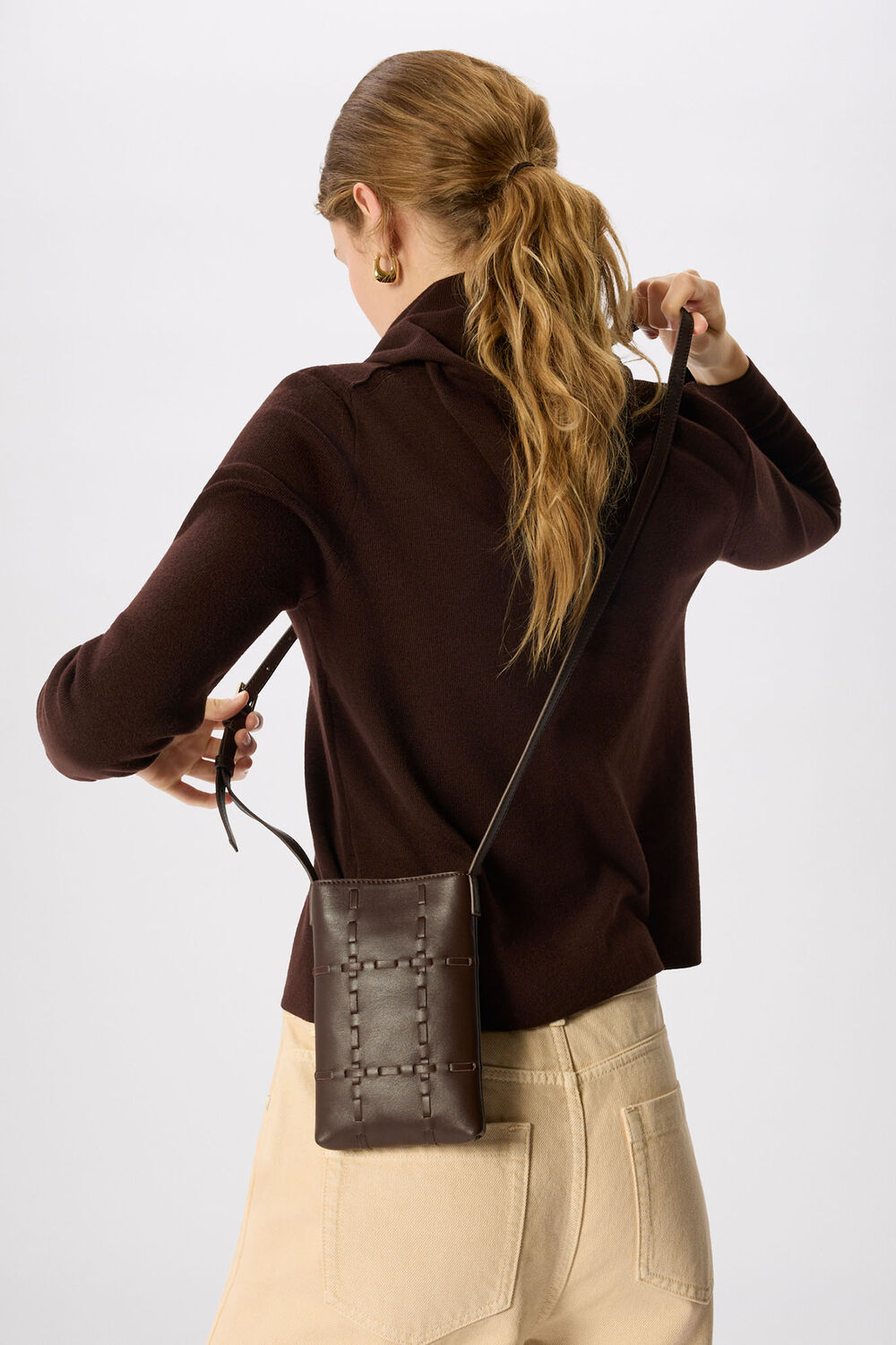 Chocolate Whipstitch Phone Bag
