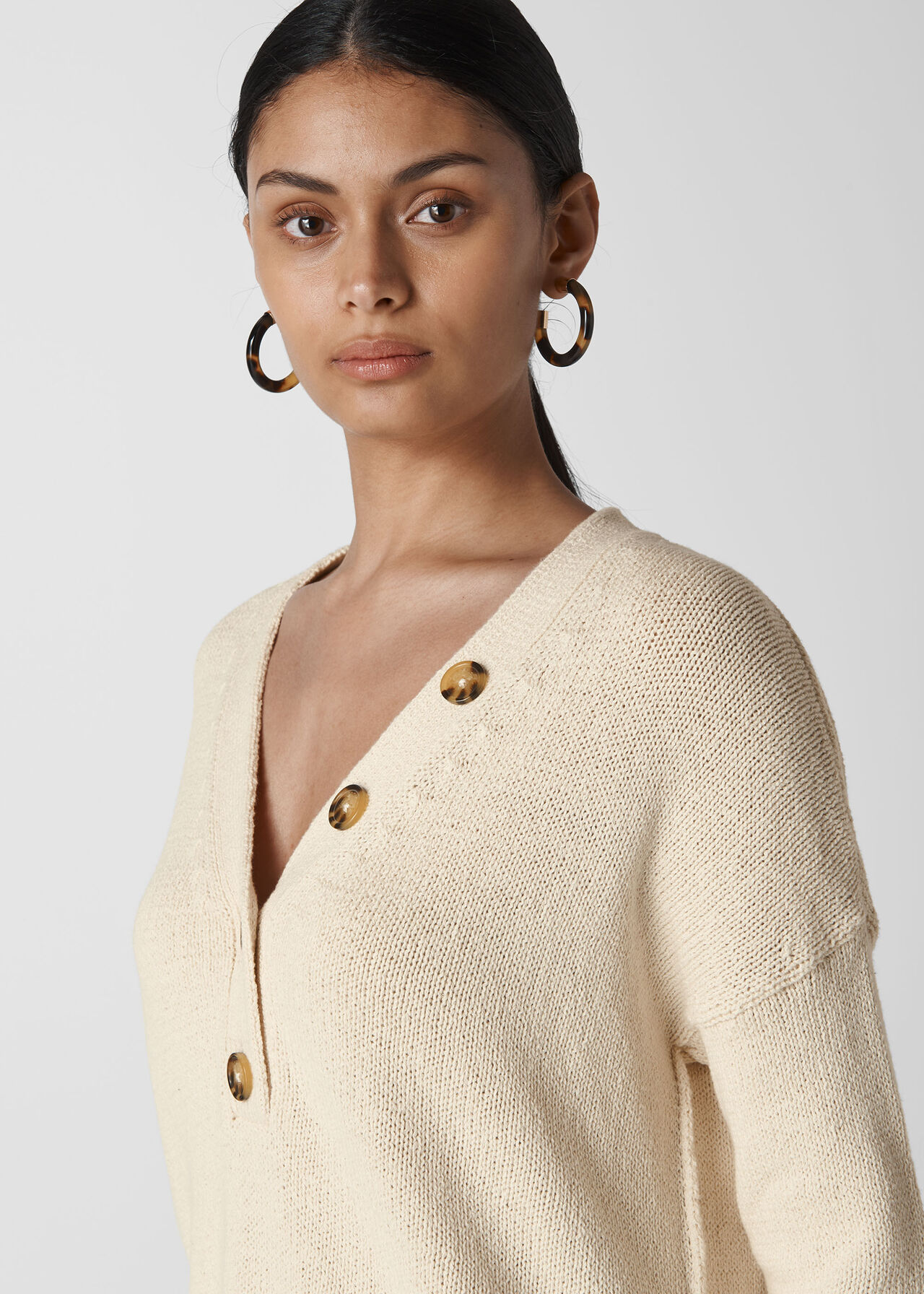 Button Detail Rib Knit Neutral