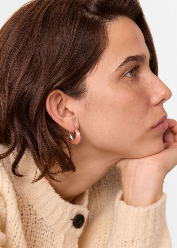 Coral Enamel Curved Earring