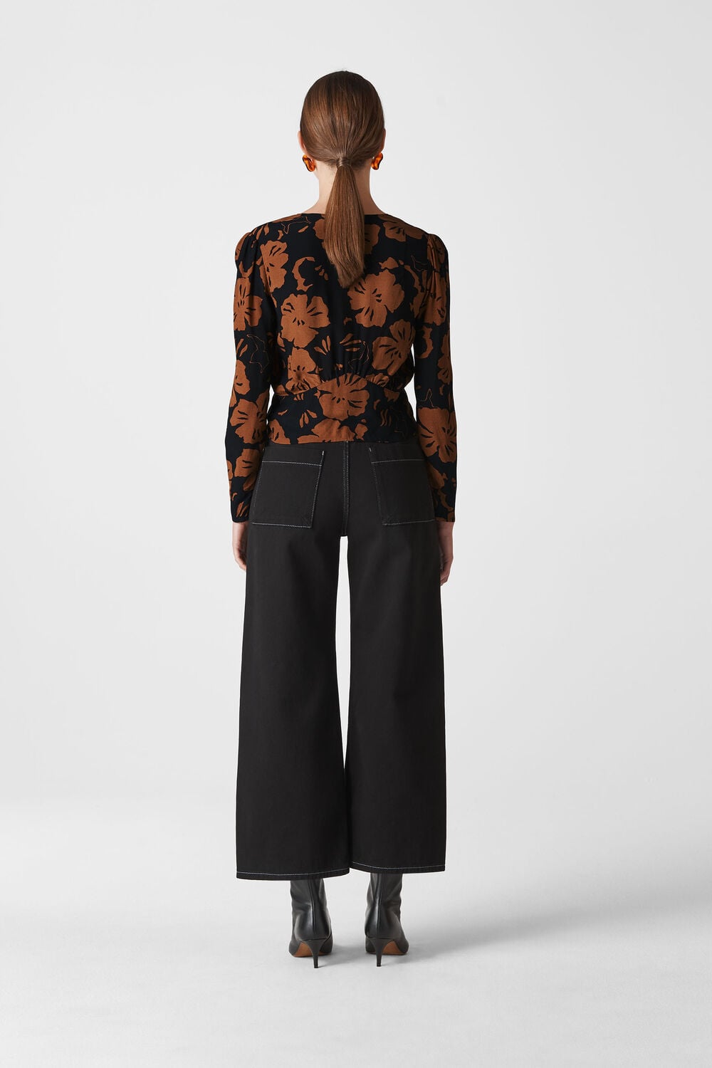Ari Hibiscus Tie Front Top Brown/Multi