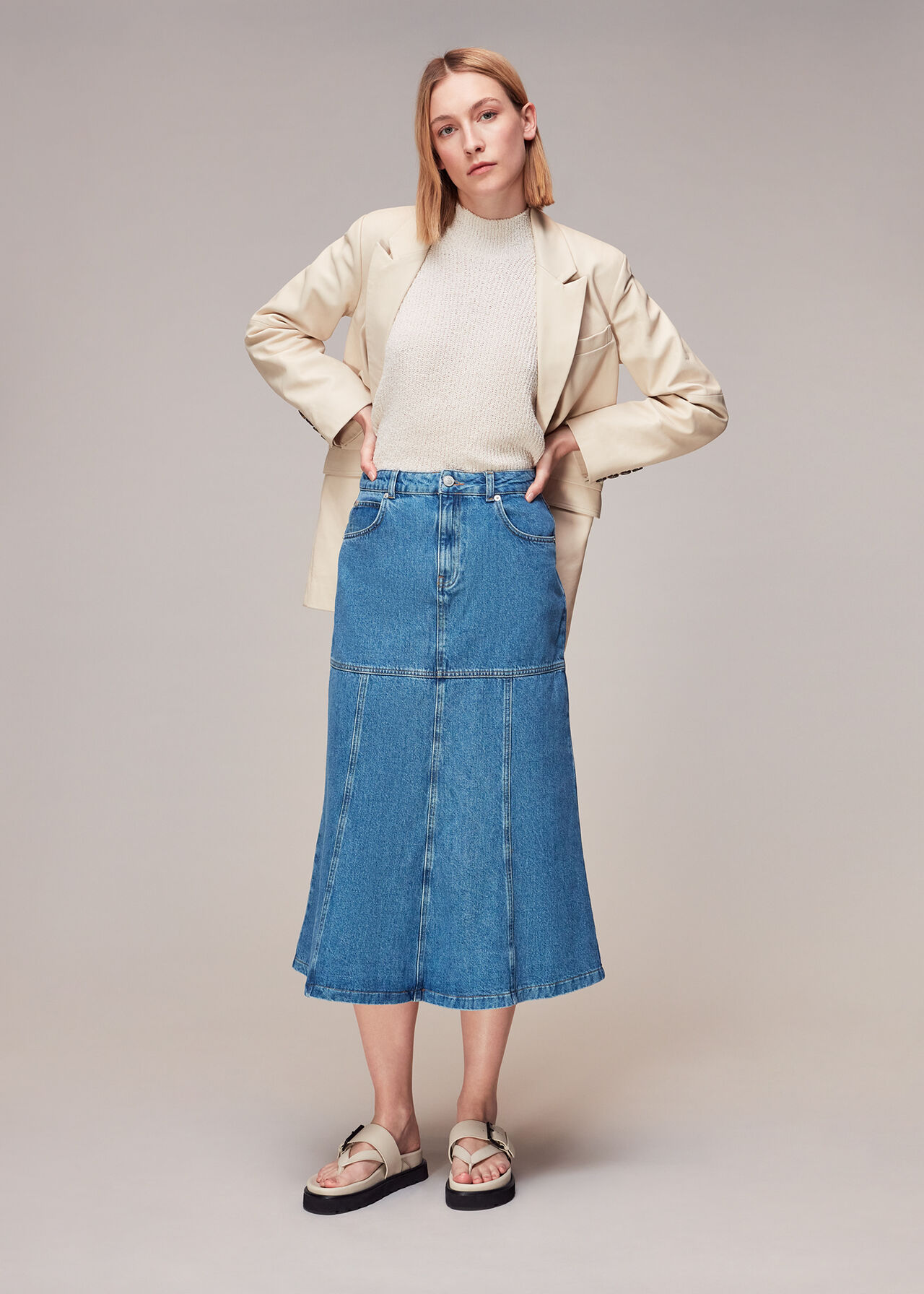 Denim Denim Midi Skirt | WHISTLES