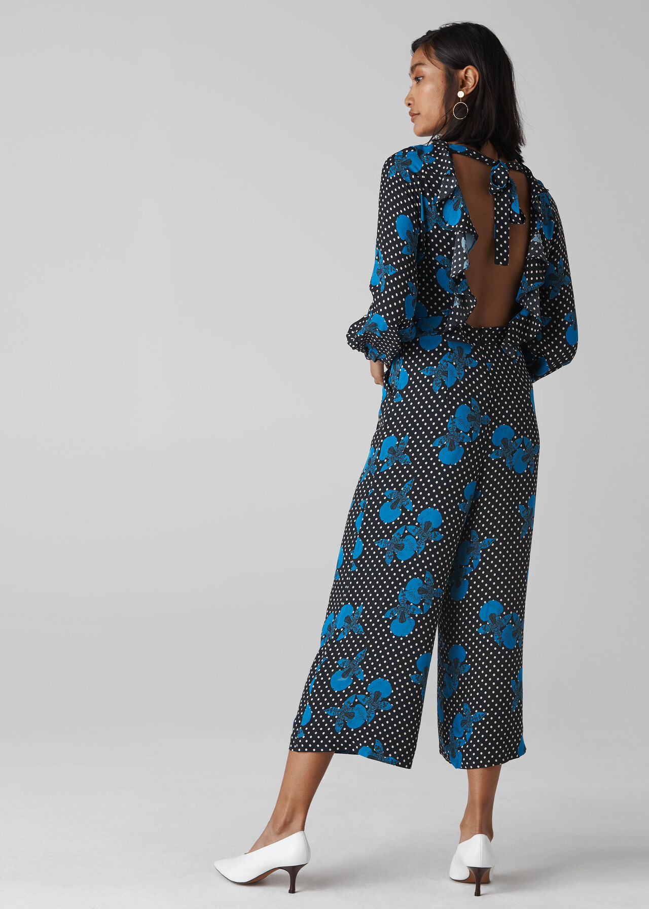 Kira Spot Floral Silk Jumpsuit