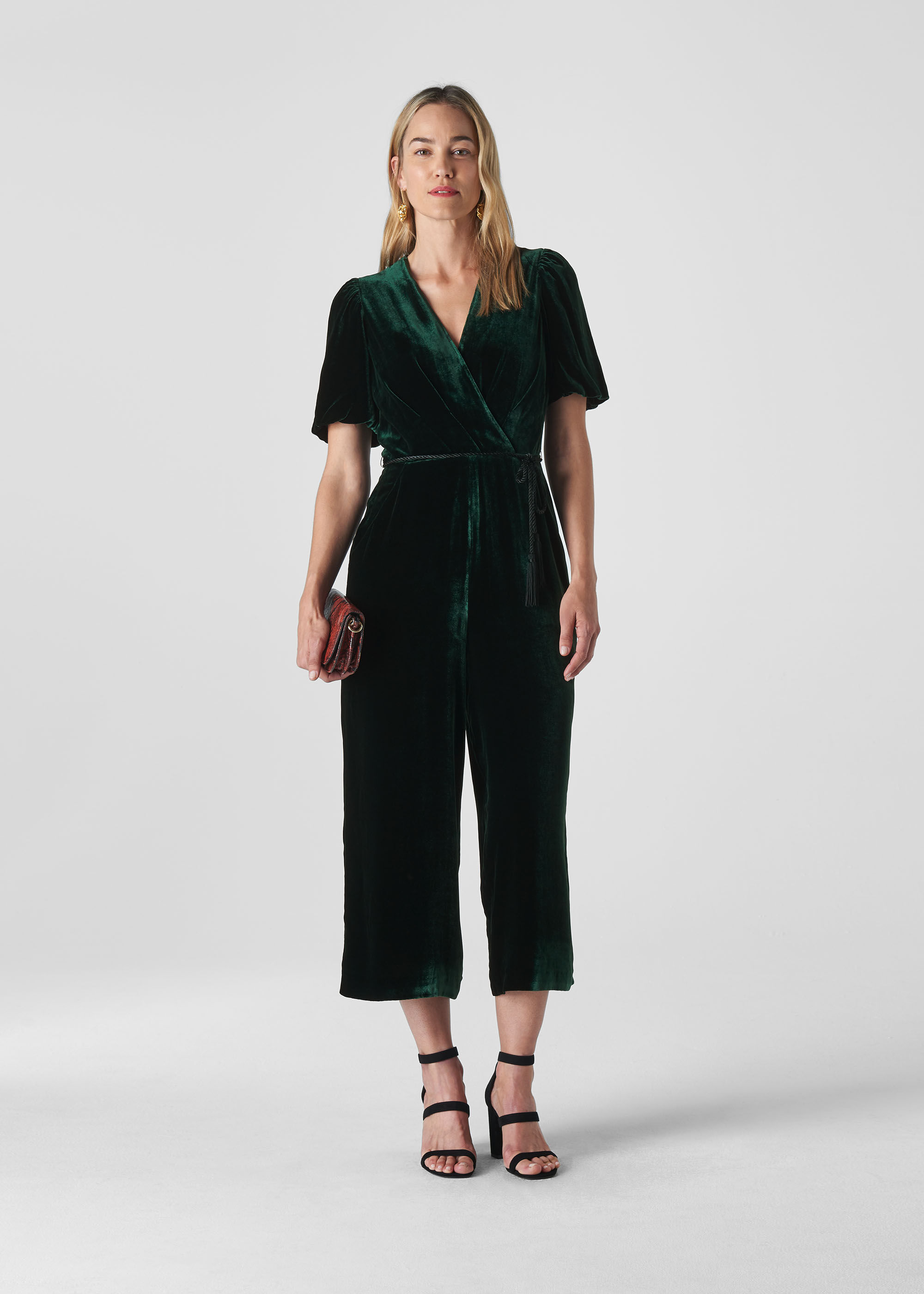 velvet jumpsuit green