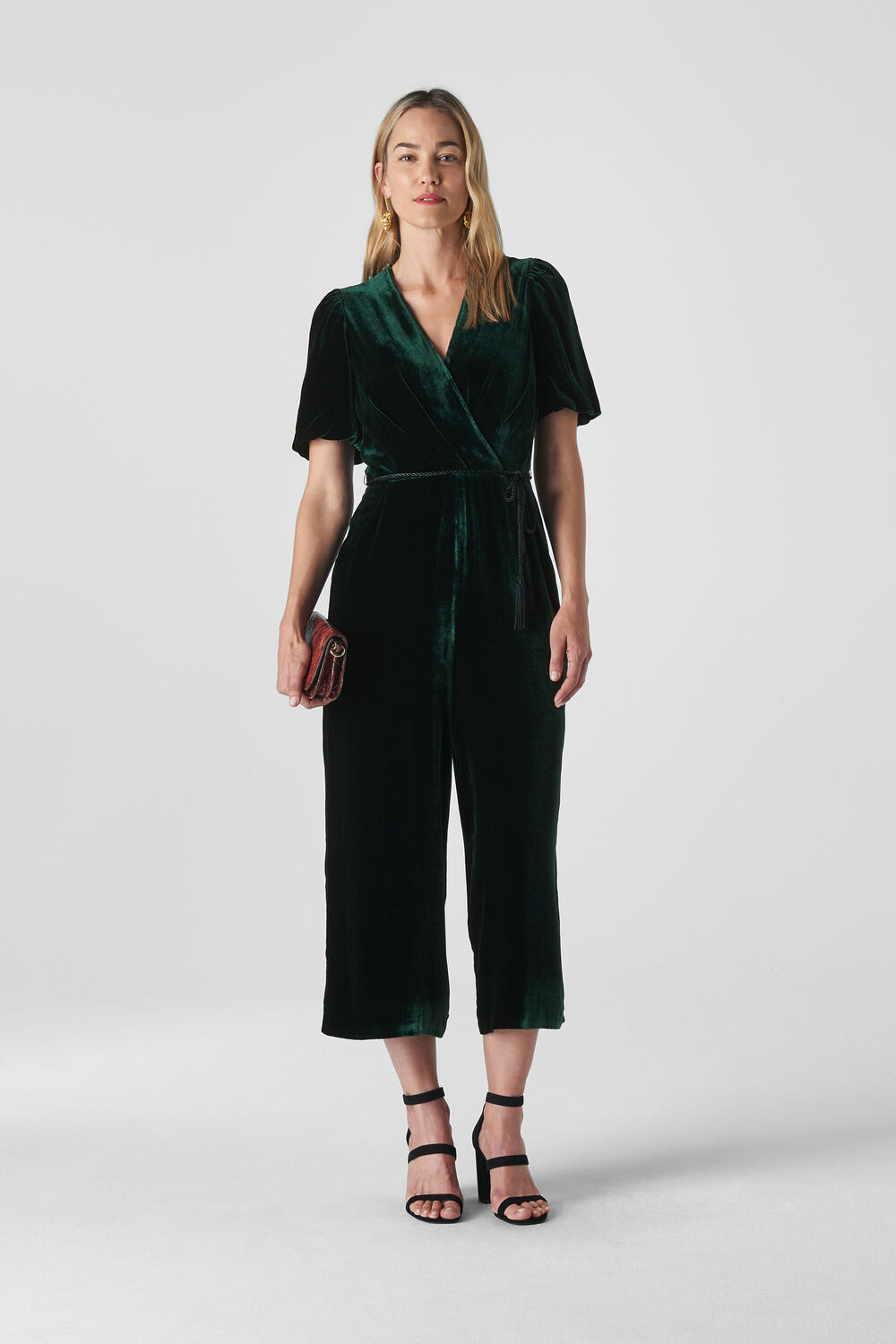 Layla Silk Velvet Jumpsuit Dark Green