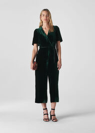 Layla Silk Velvet Jumpsuit Dark Green