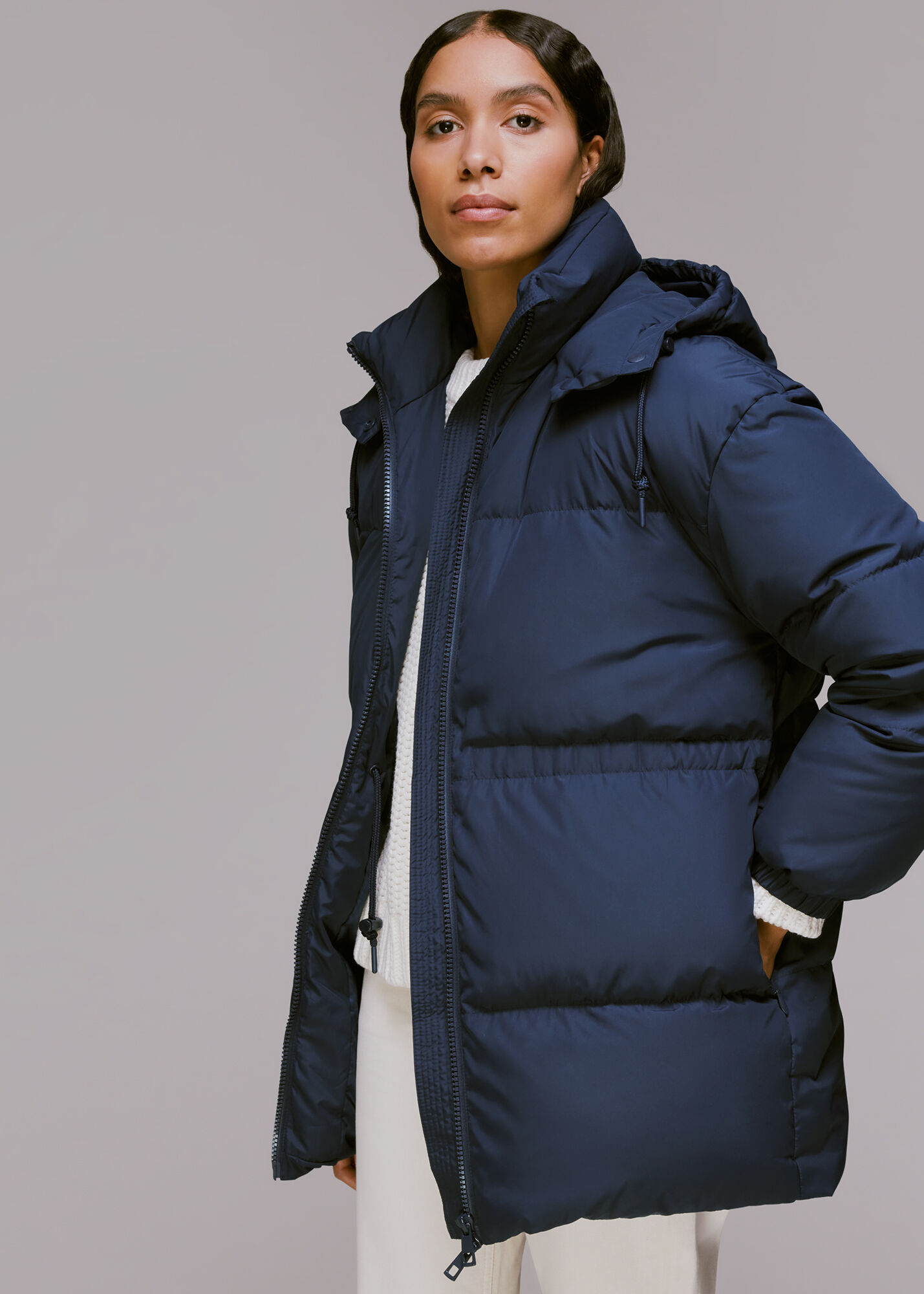 Navy Esme Hooded Down Puffer Coat WHISTLES Whistles US