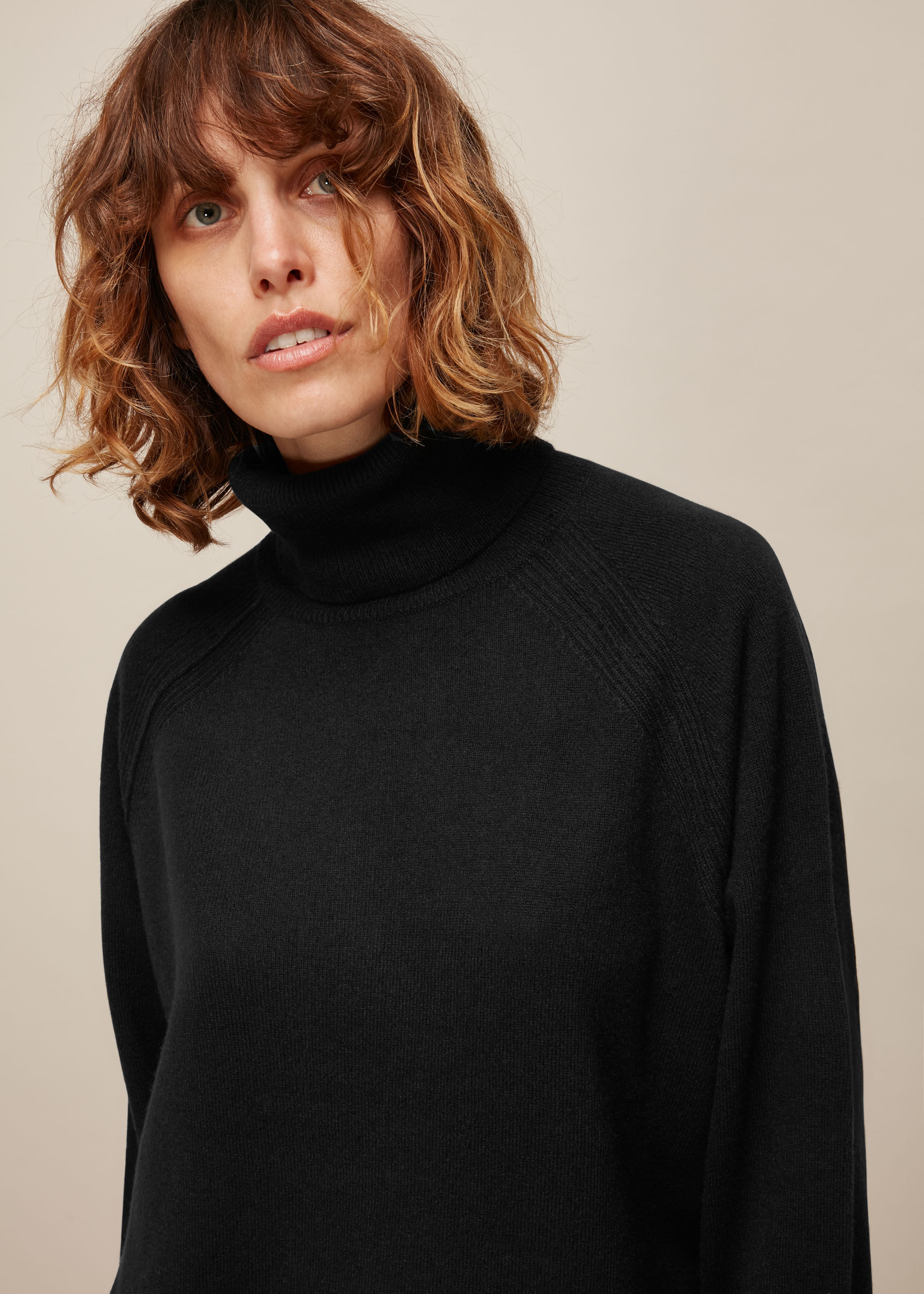 Black cashmere polo neck ladies top
