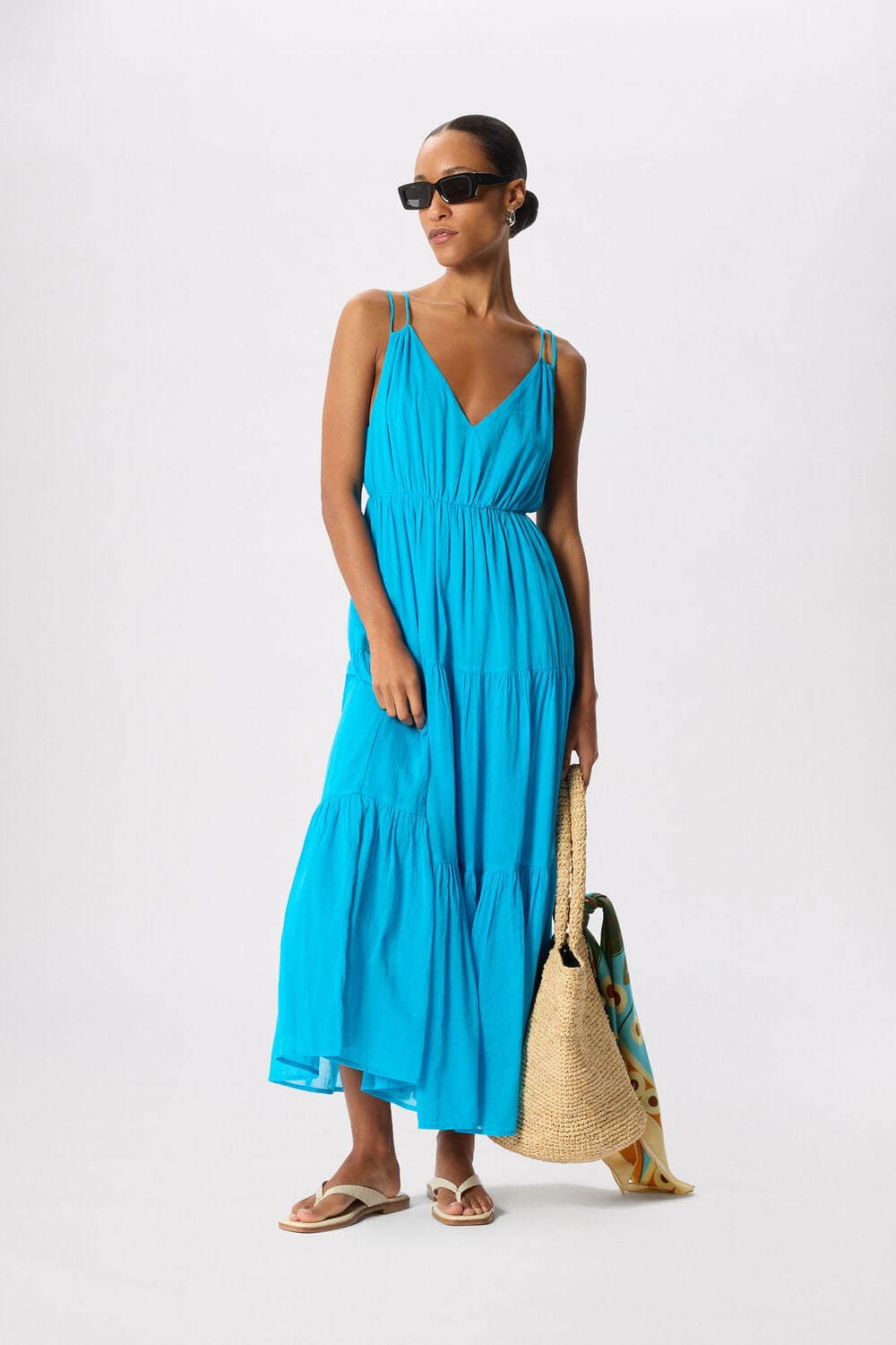 Turquoise Petite Cotton Maxi V Neck Sundress