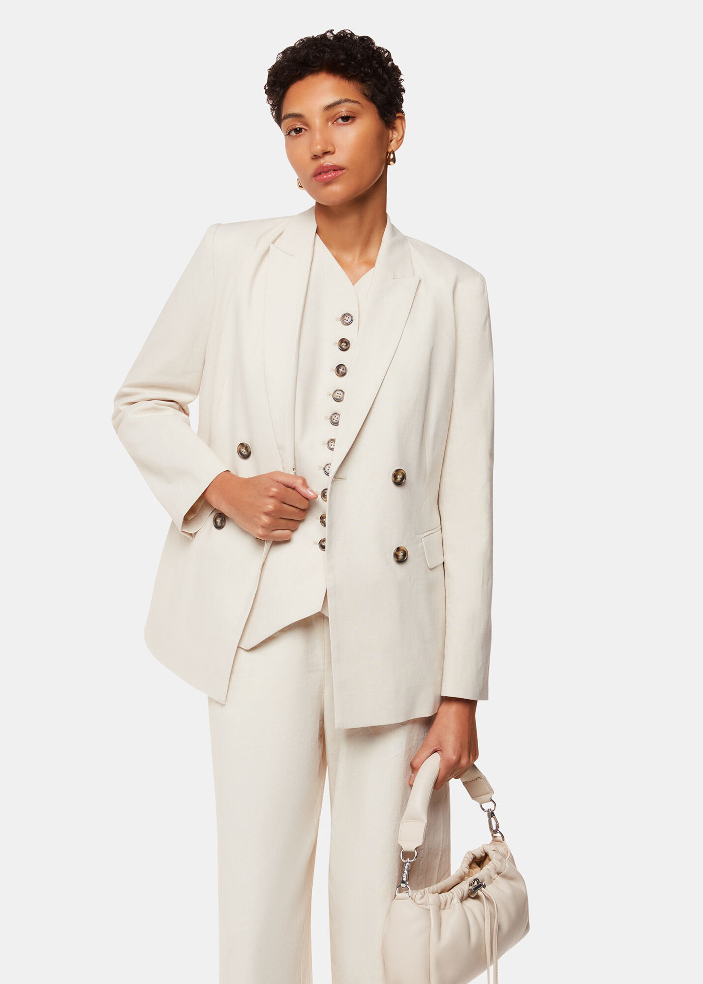 Oatmeal Lindsey Linen Blend Blazer WHISTLES Whistles US