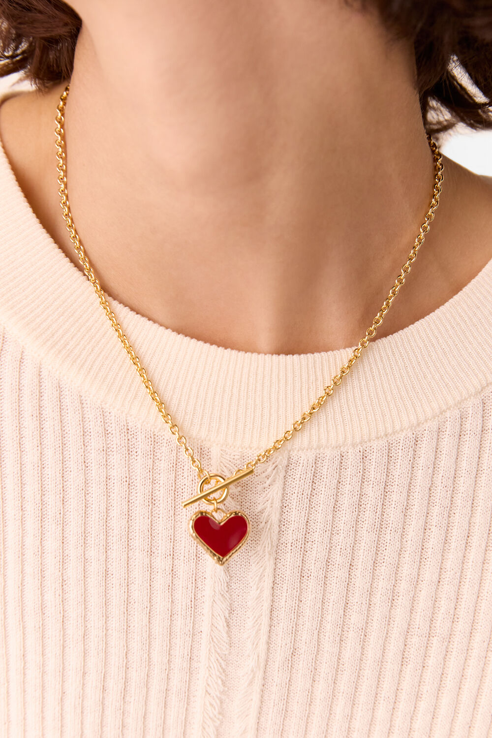 Red Enamel Heart T Bar Necklace