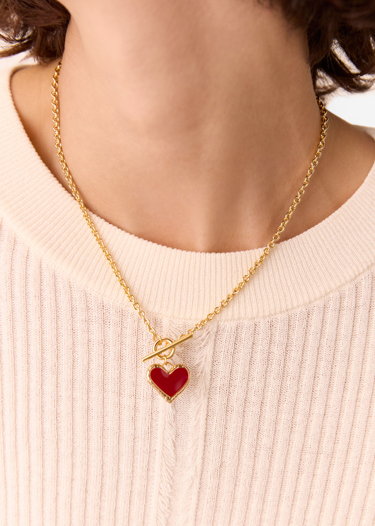Enamel Heart T Bar Necklace