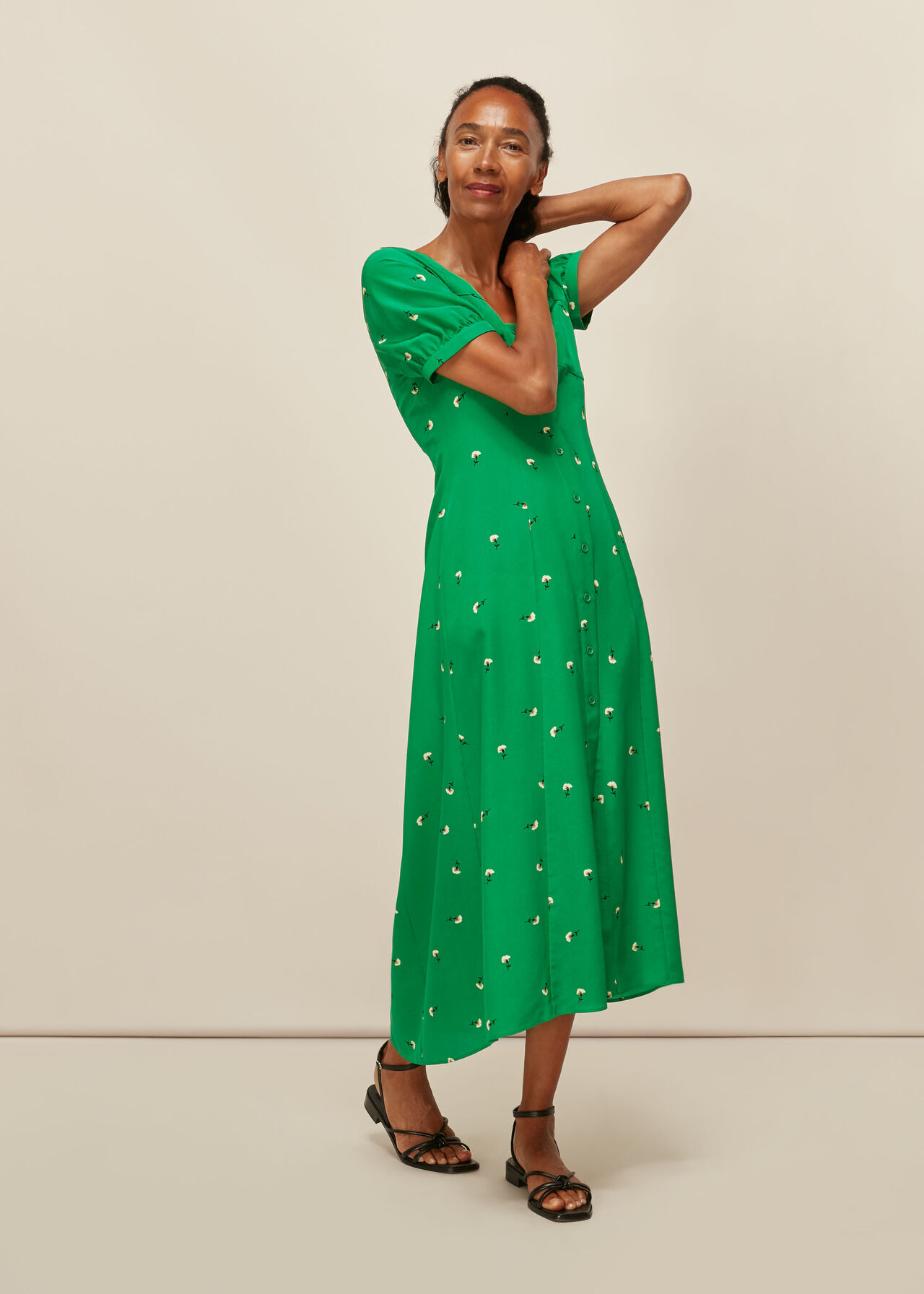 Green/Multi Romantic Floral Print Dress | WHISTLES | Whistles UK