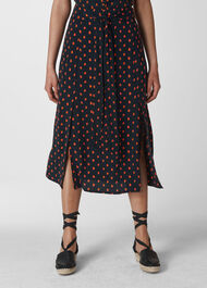 Scattered Leaf Tie Front Skirt Navy/Multi