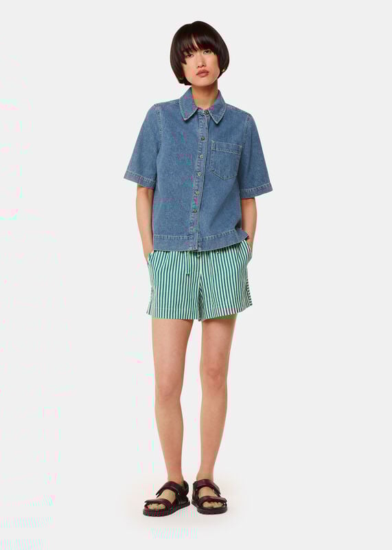 Green Stripe Linen Blend Short