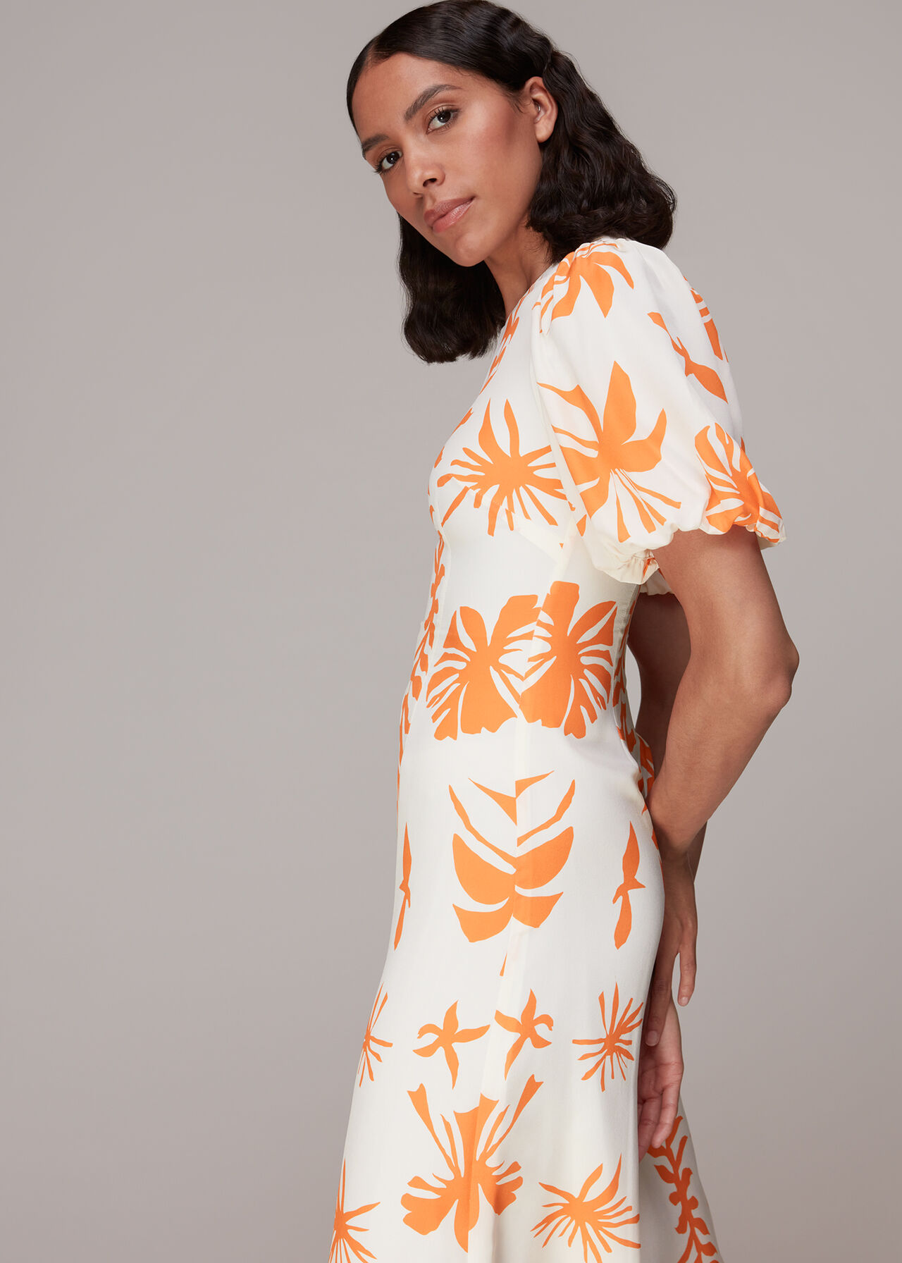 Cora Big Leaf Print Silk Dress
