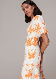 Cora Big Leaf Print Silk Dress