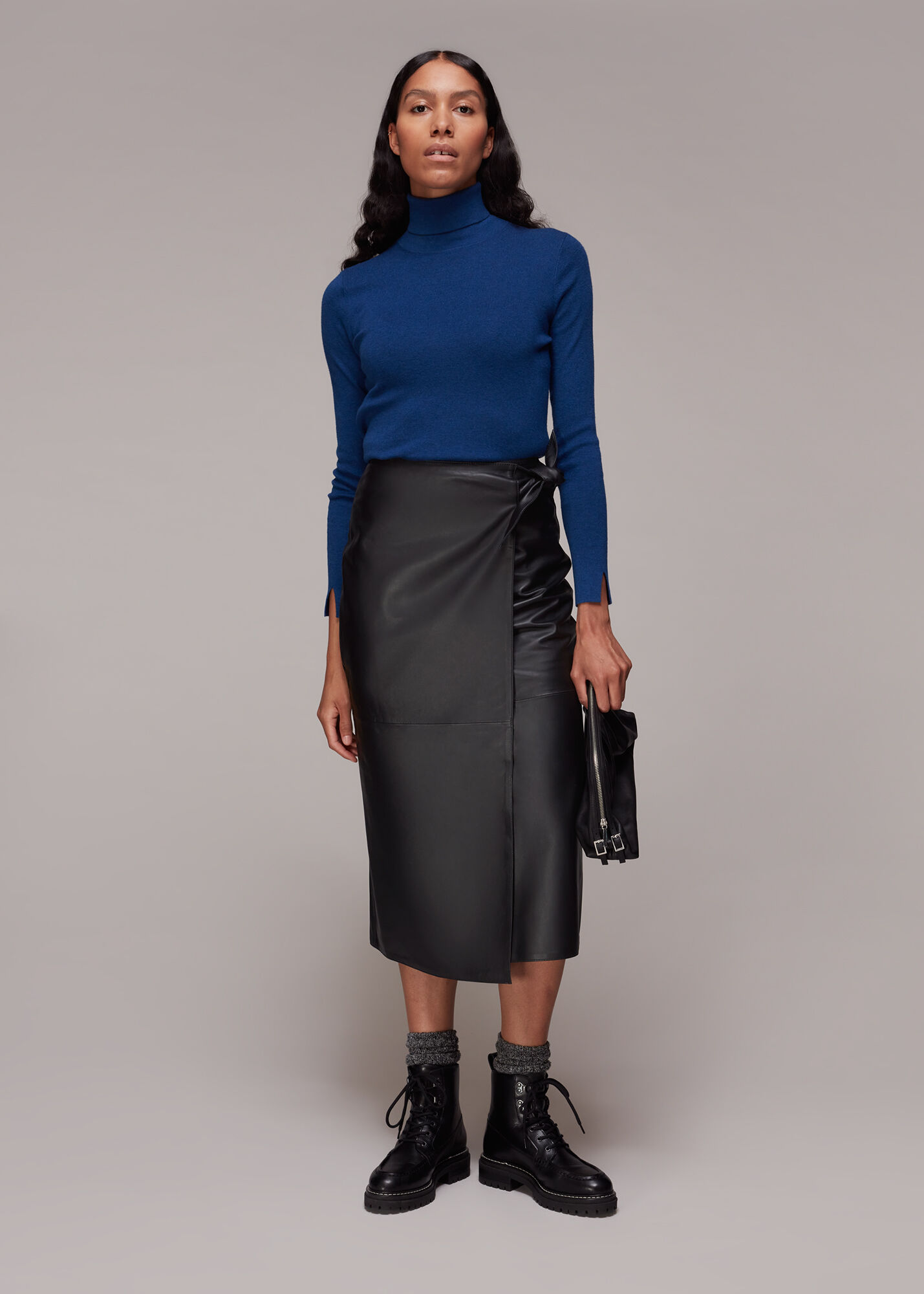 Black Tie Side Leather Skirt | WHISTLES