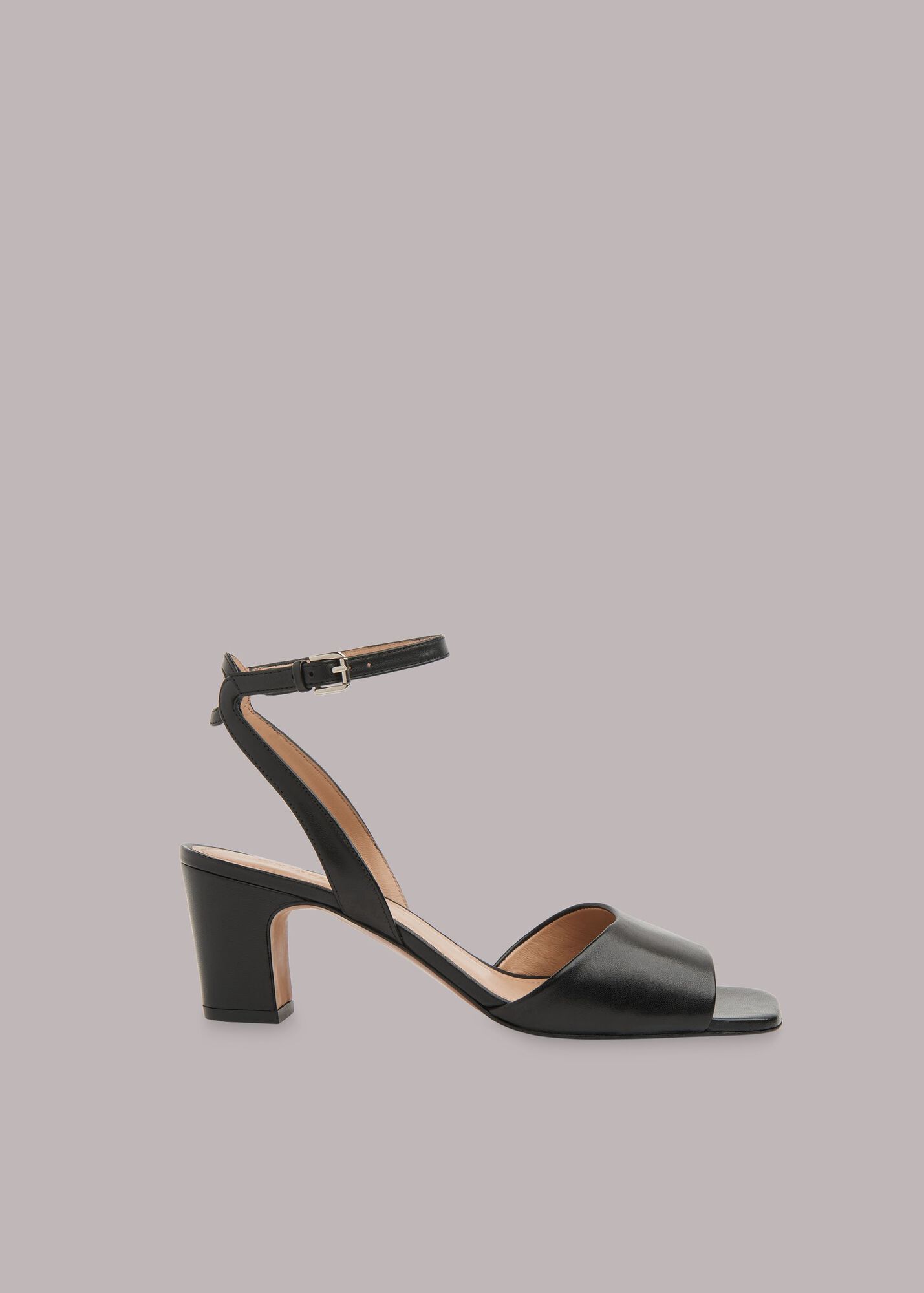 Black Leather Sandals With Block Heel & Open Toe Whistles