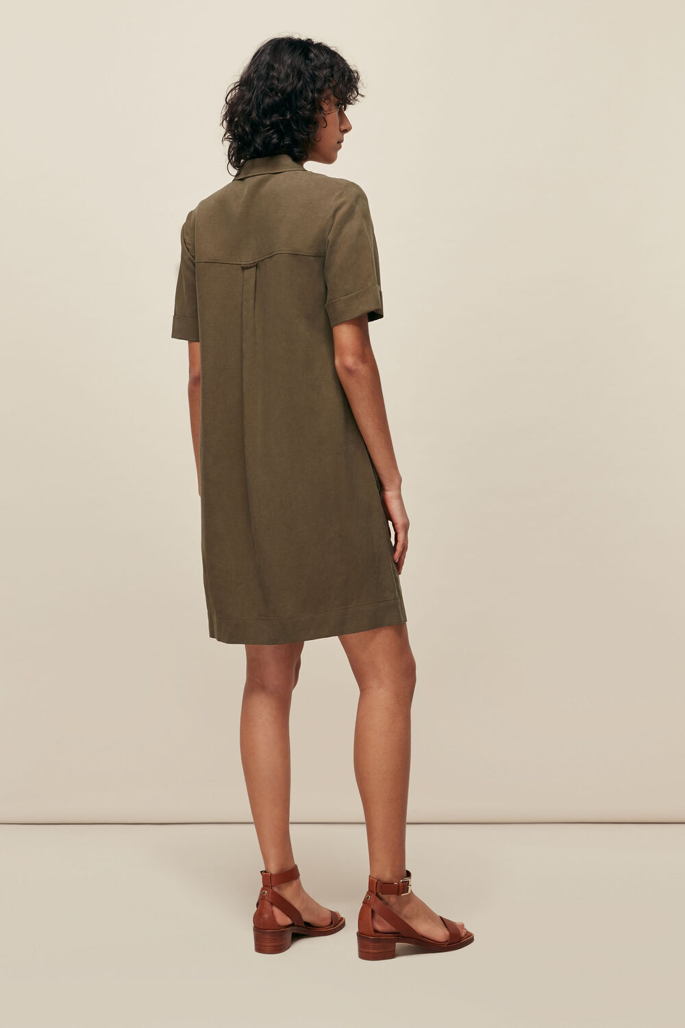 Pocket Detail Linen Mix Dress Khaki