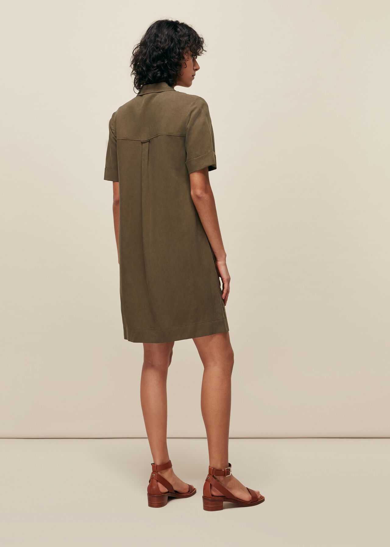 Pocket Detail Linen Mix Dress Khaki