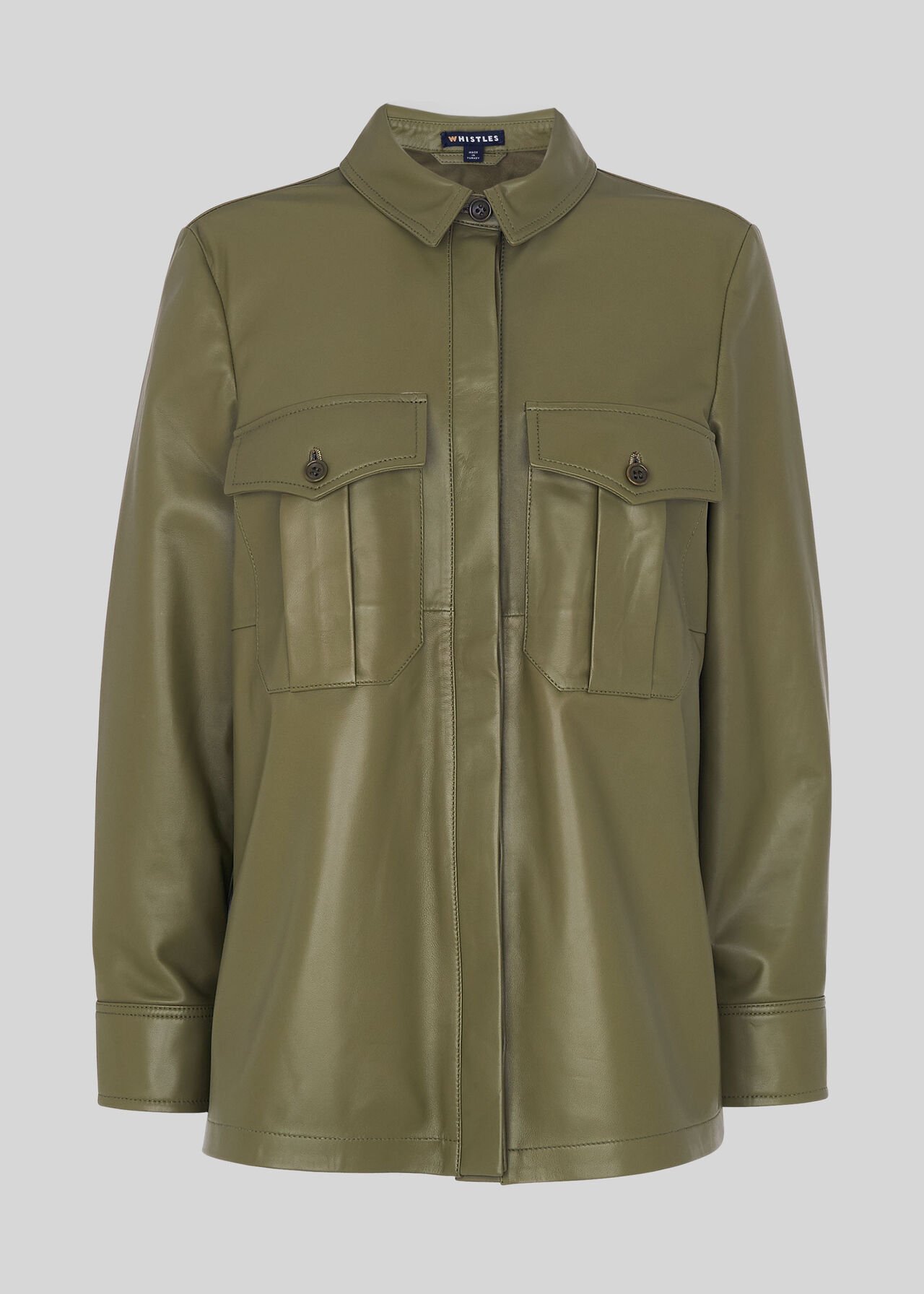 Leather Utility Shirt Khaki