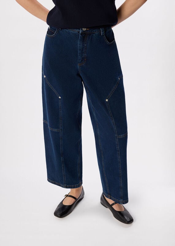Dark Denim Barrel Mid Rise Trouser