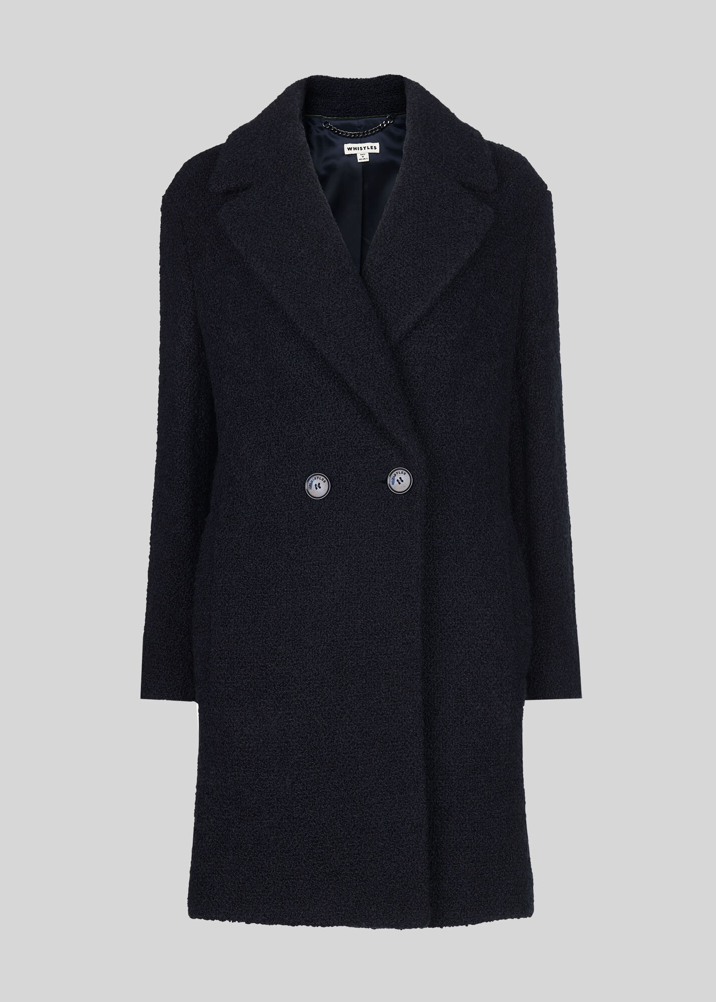 Navy Boucle Double Breasted Coat WHISTLES