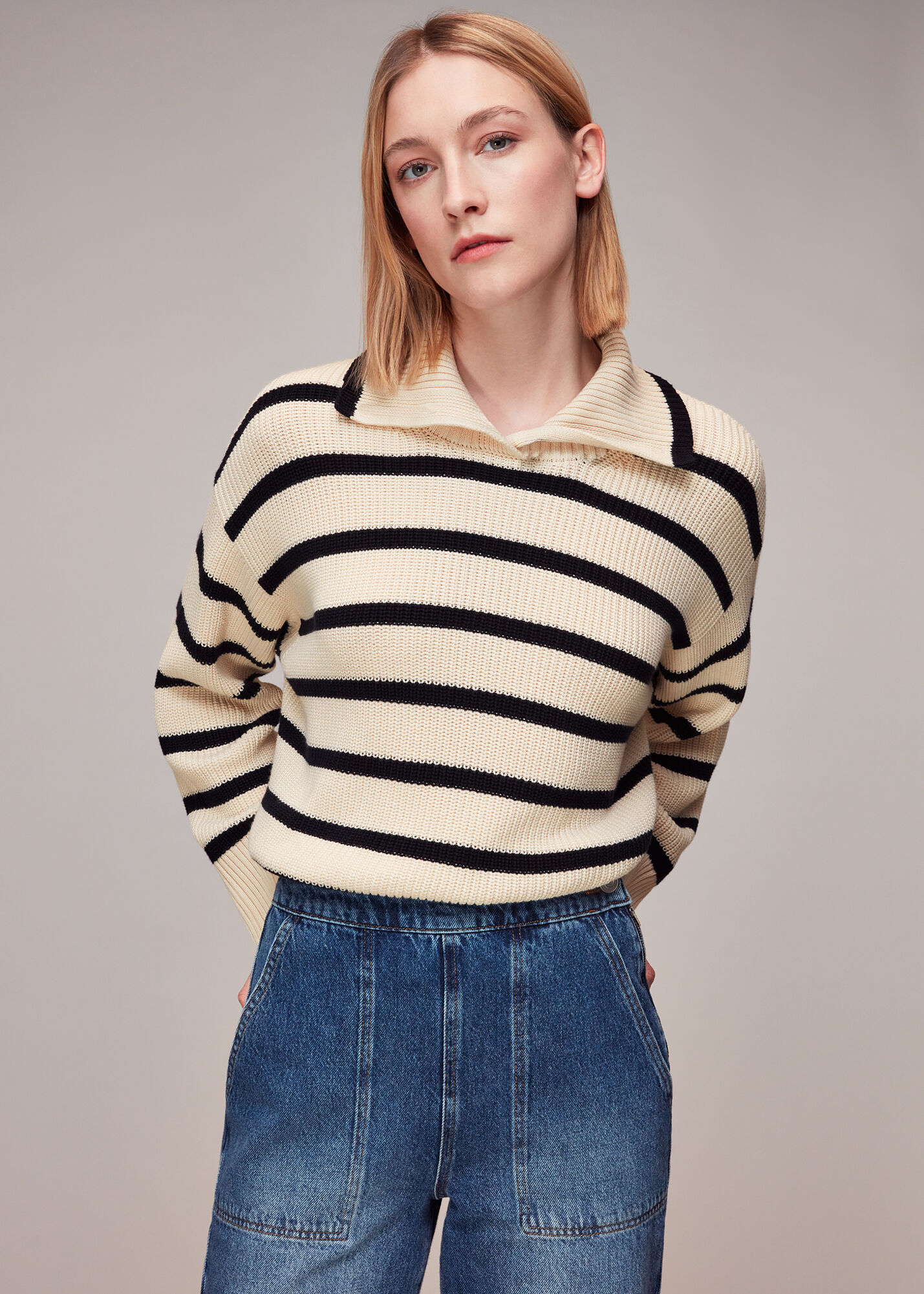 Striped collared sweatshirt outlet