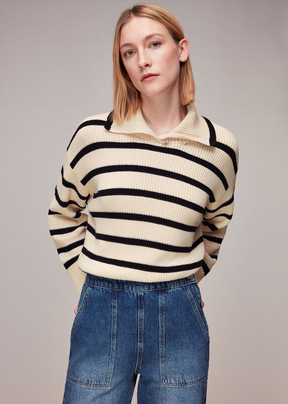 Rib Stripe Collar Sweater