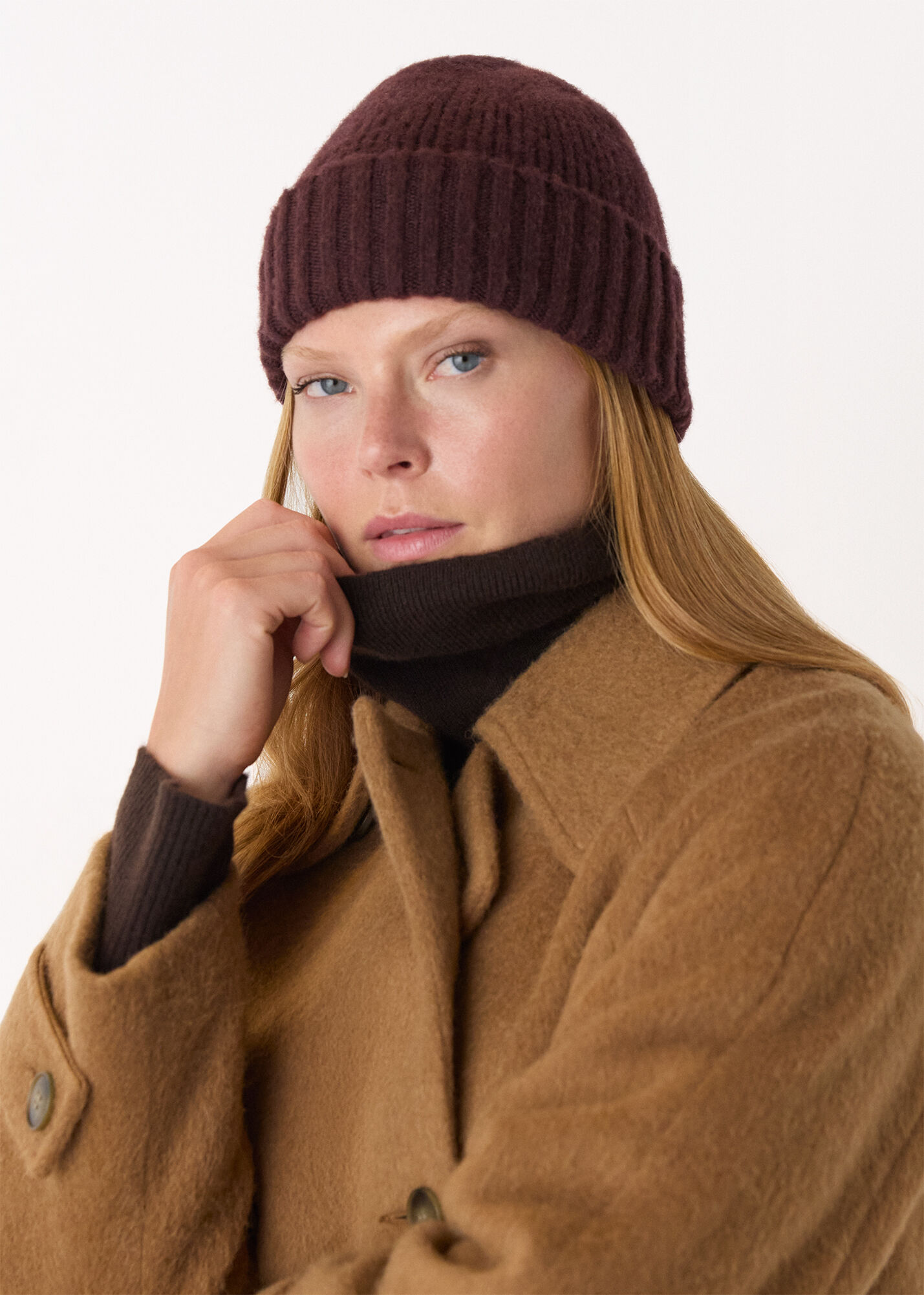 【美品】SHOMKA wool hat chocolate 54cm Chocolate Brushed Lambswool Beanie Hat | WHISTLES | Whistles UK |