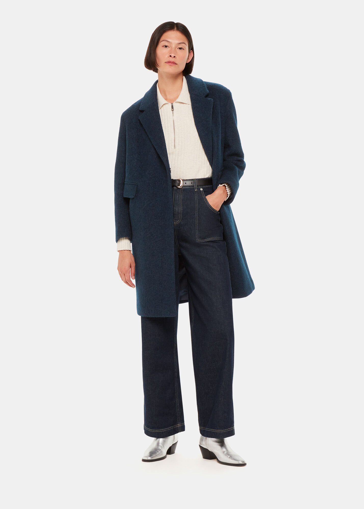 Teal Fran Boucle Coat | WHISTLES | Whistles ROW |