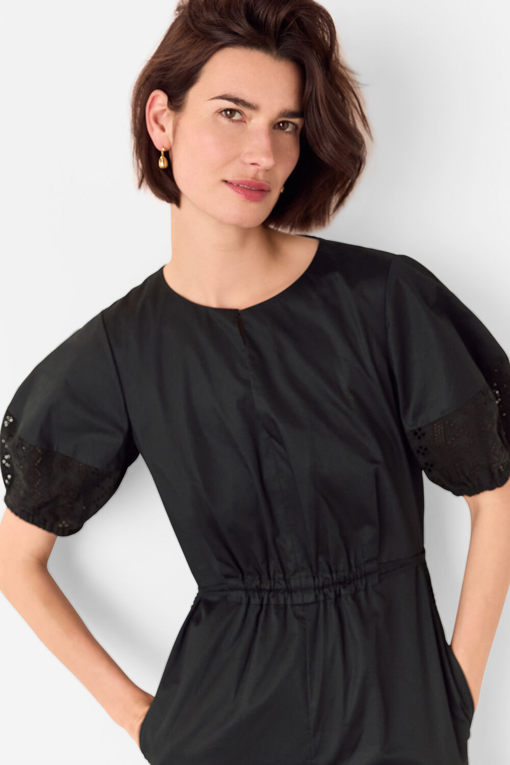 Black Broderie Poplin Jumpsuit