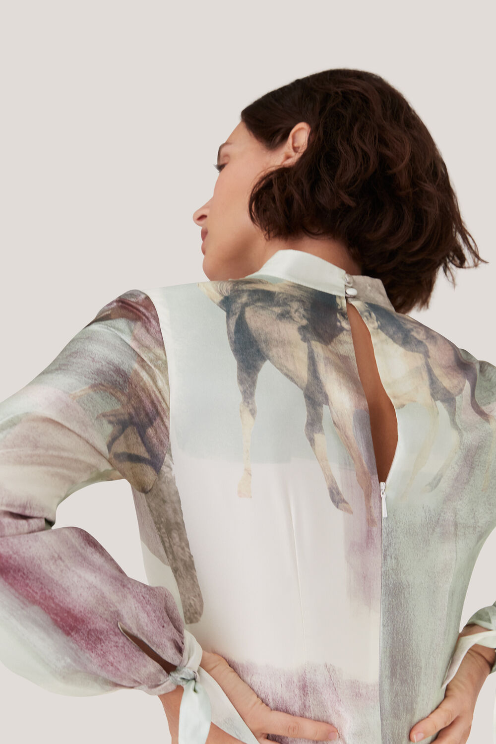Ivory Wild Horse Print Silk Dress