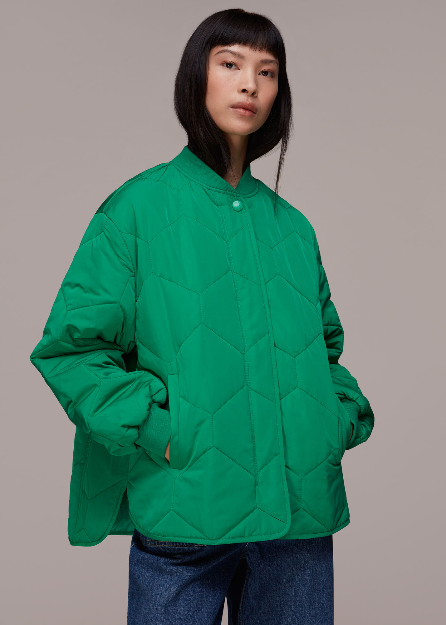 Green Ida Short Quilted Coat WHISTLES